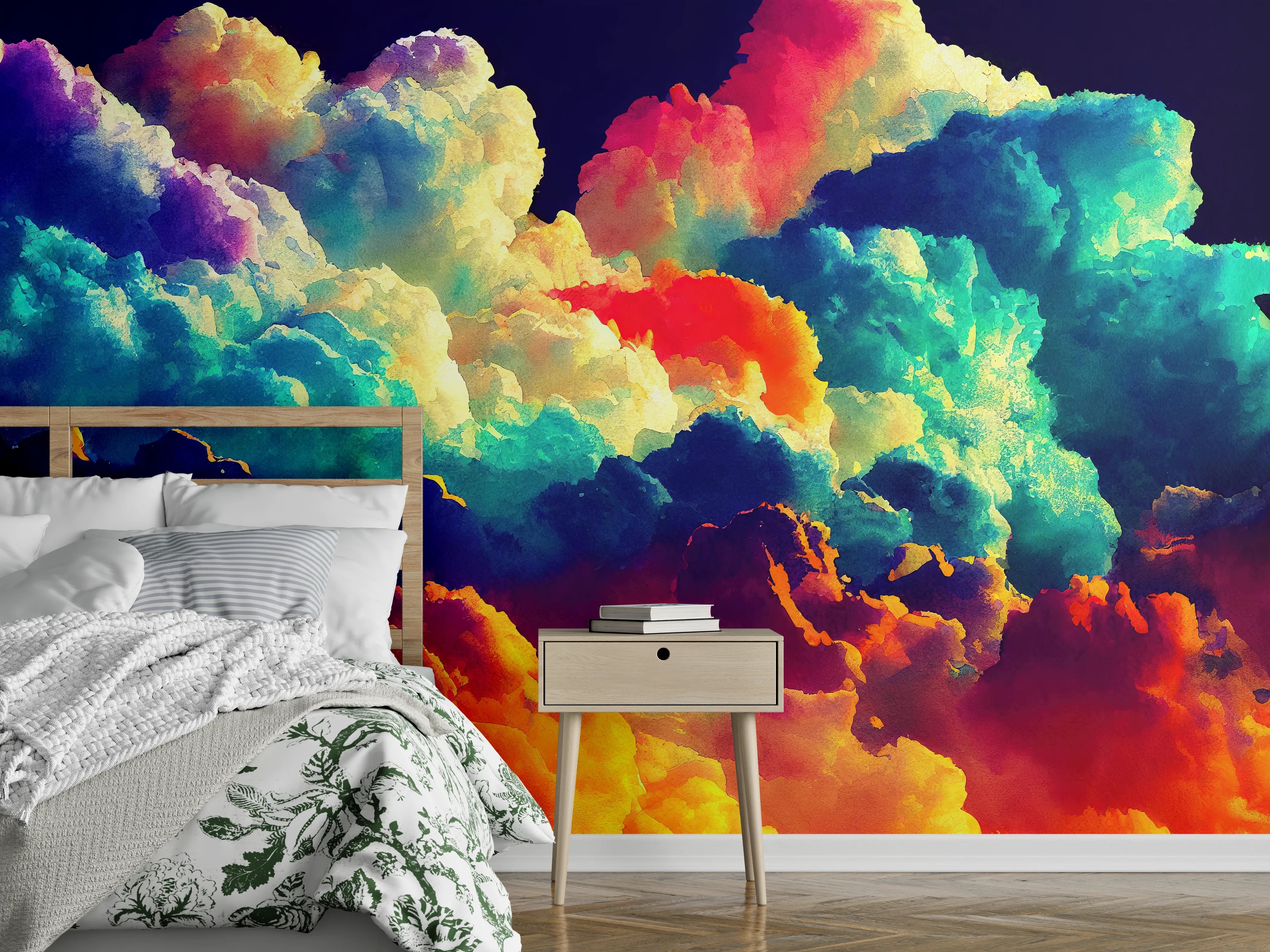 Wandverkleidung Schlafzimmer - Bunter Wolkenhimmel
