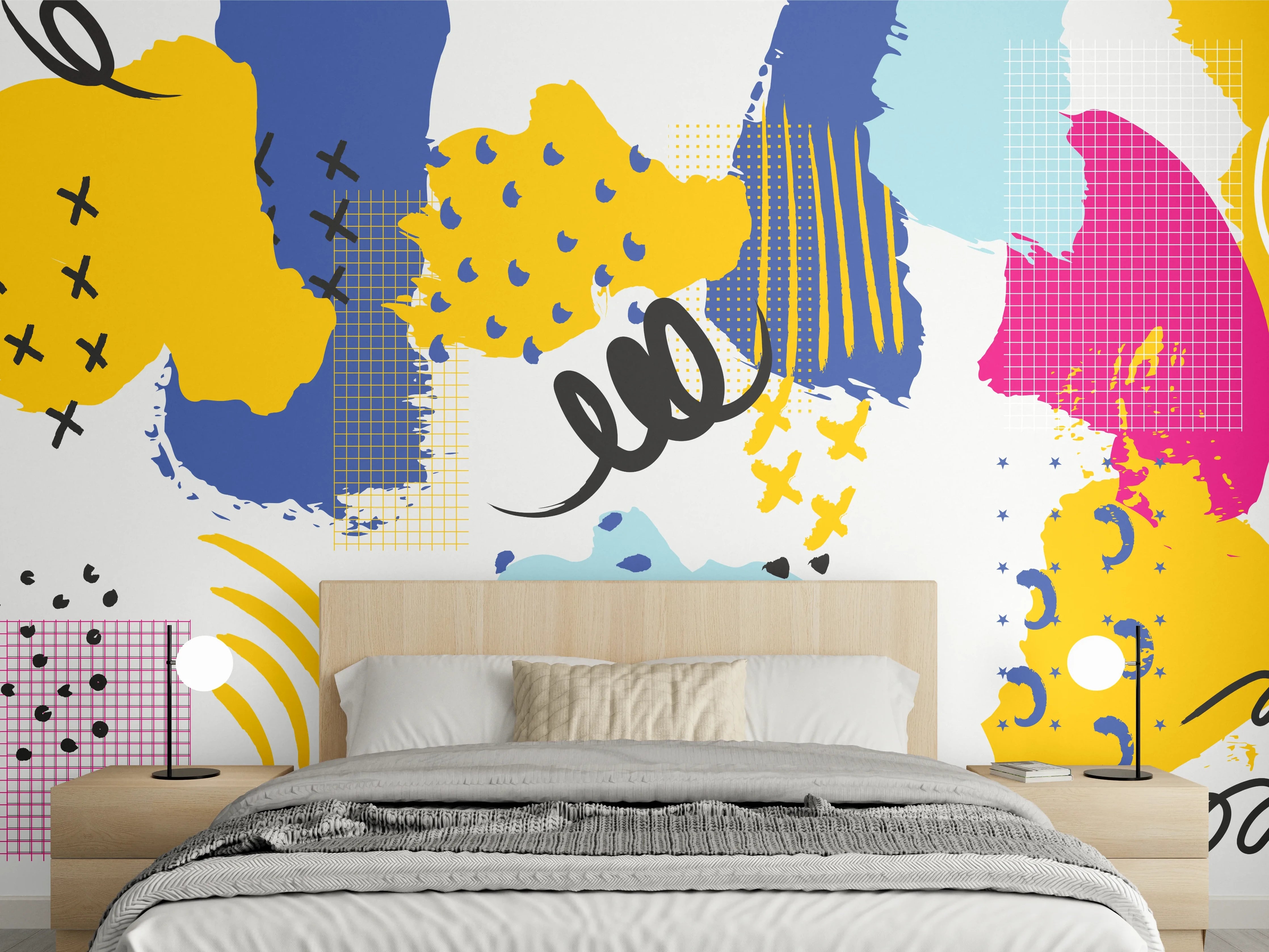 Wandverkleidung Schlafzimmer - Buntes Abstrakt-Muster Design