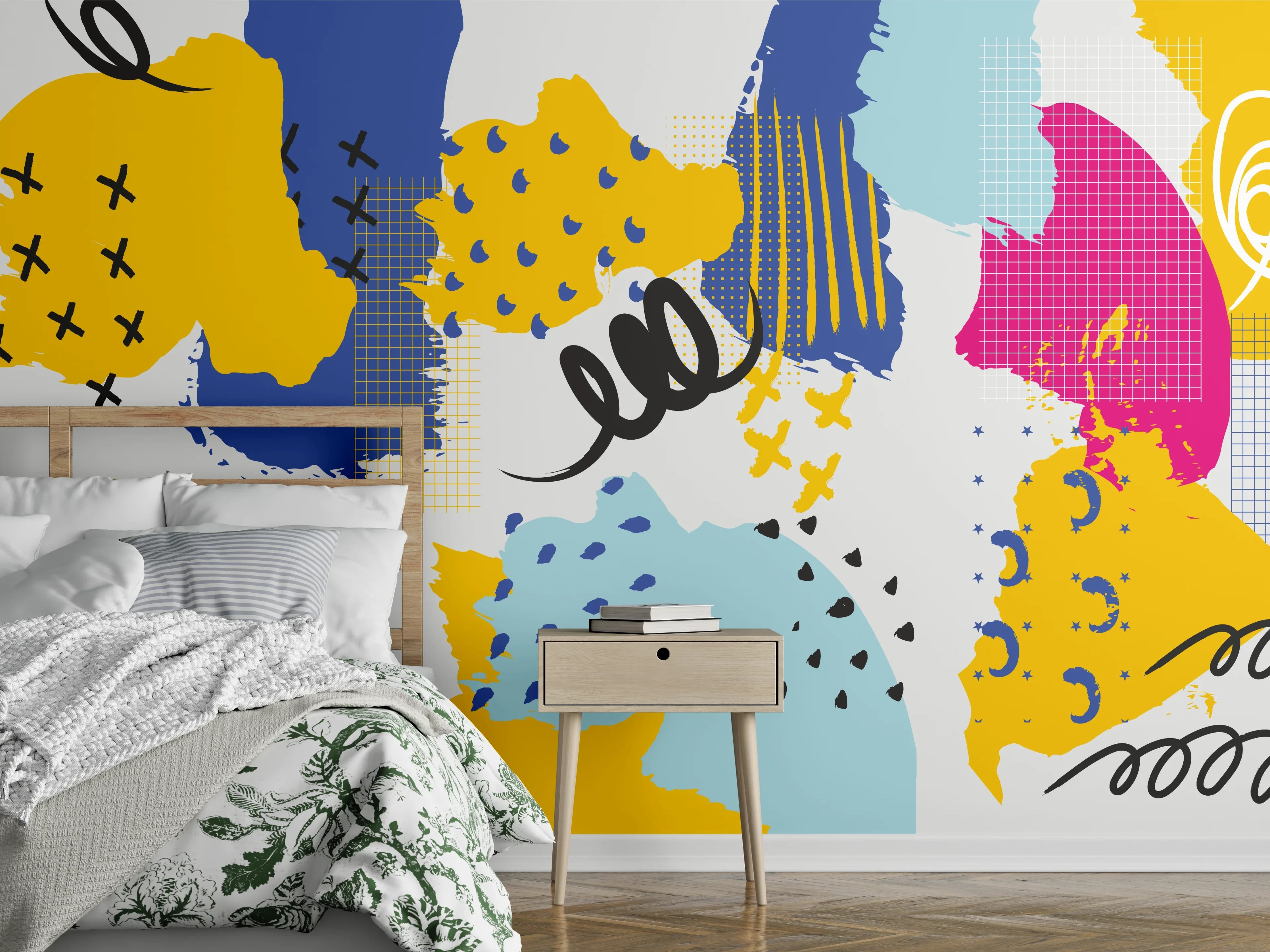 Wandverkleidung Schlafzimmer - Buntes Abstrakt-Muster Design