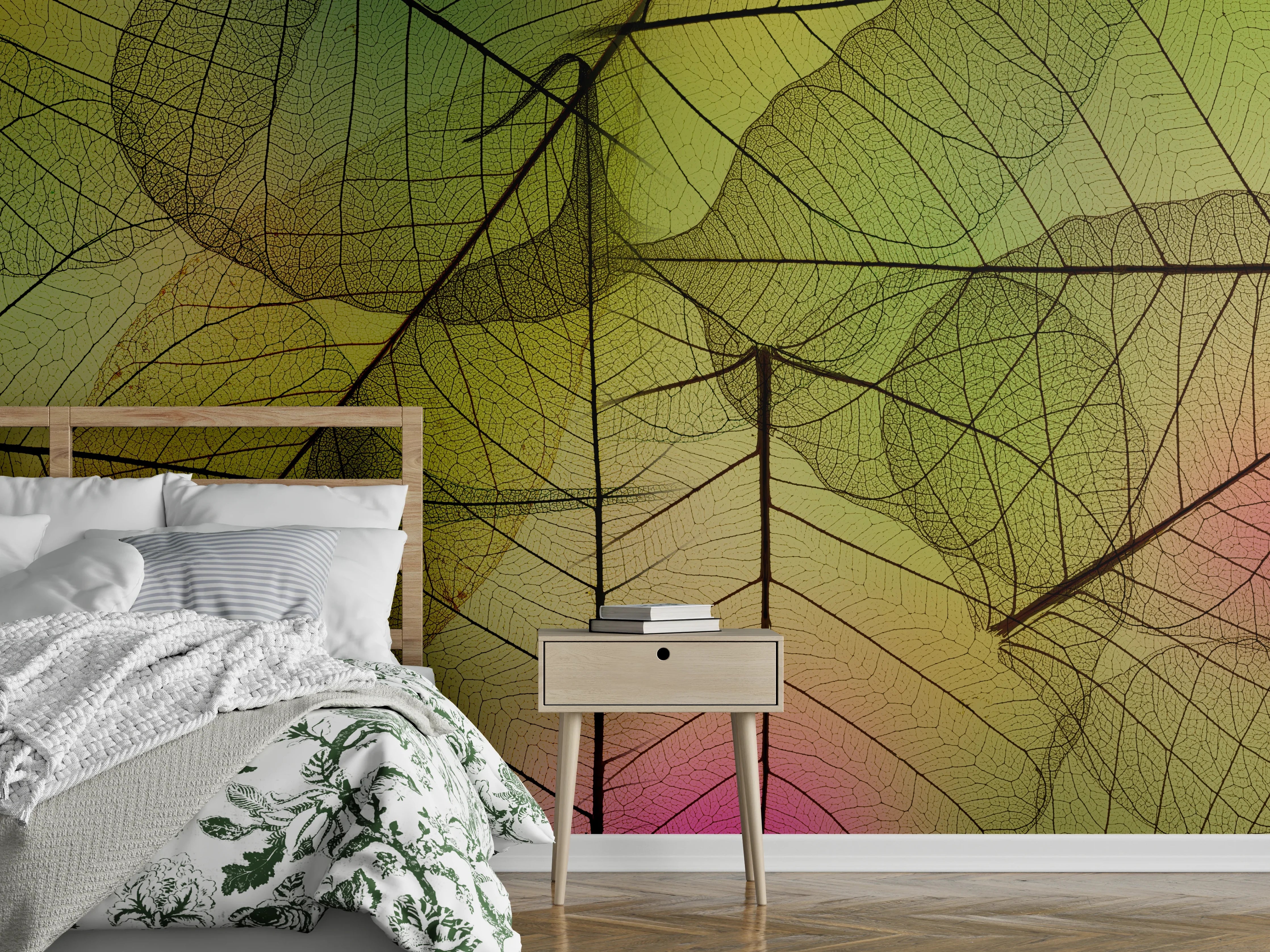 Wandverkleidung Schlafzimmer - Buntes Blattadern Makrofoto