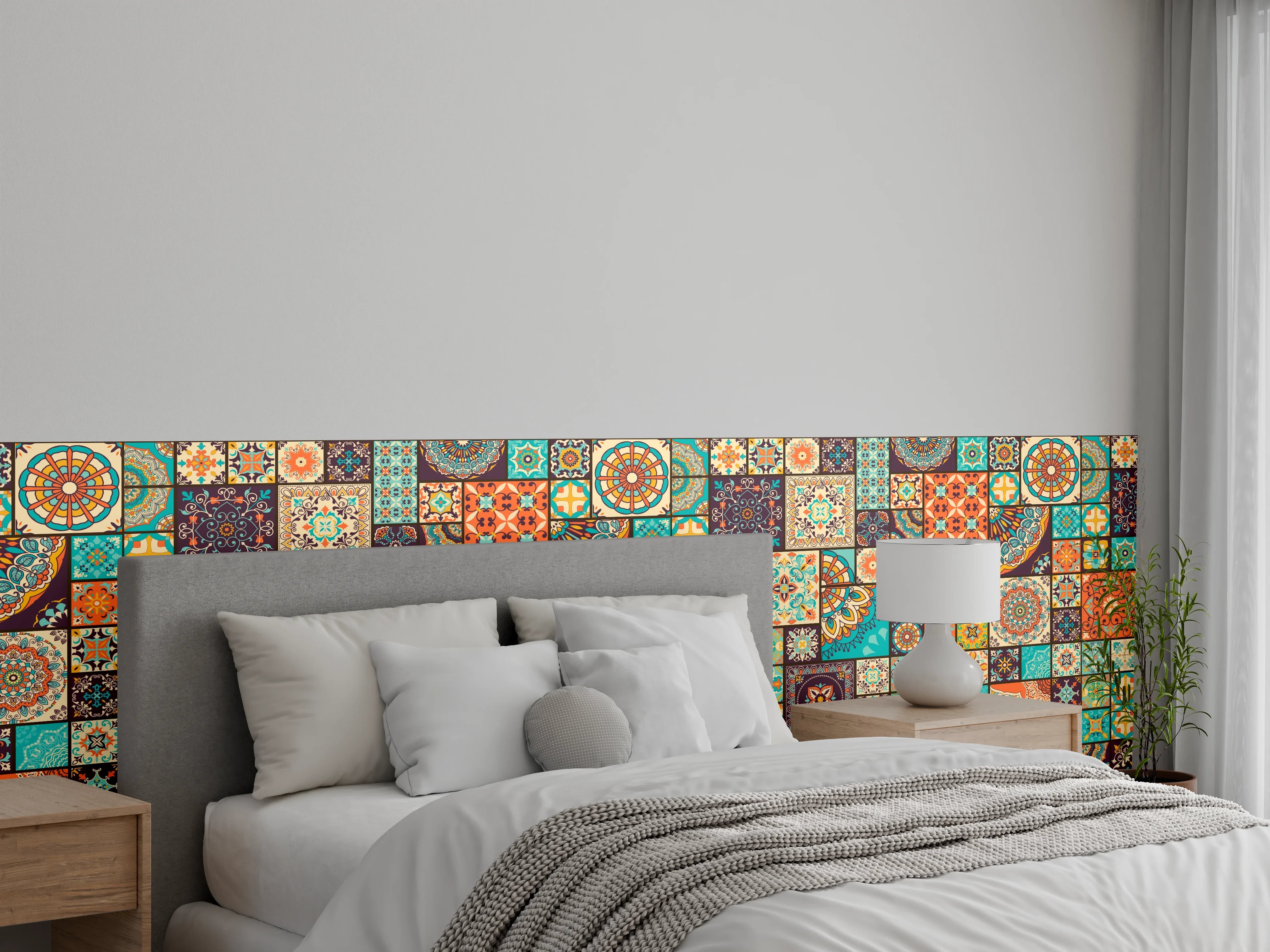 Wandverkleidung Schlafzimmer - Buntes Ethno-Muster