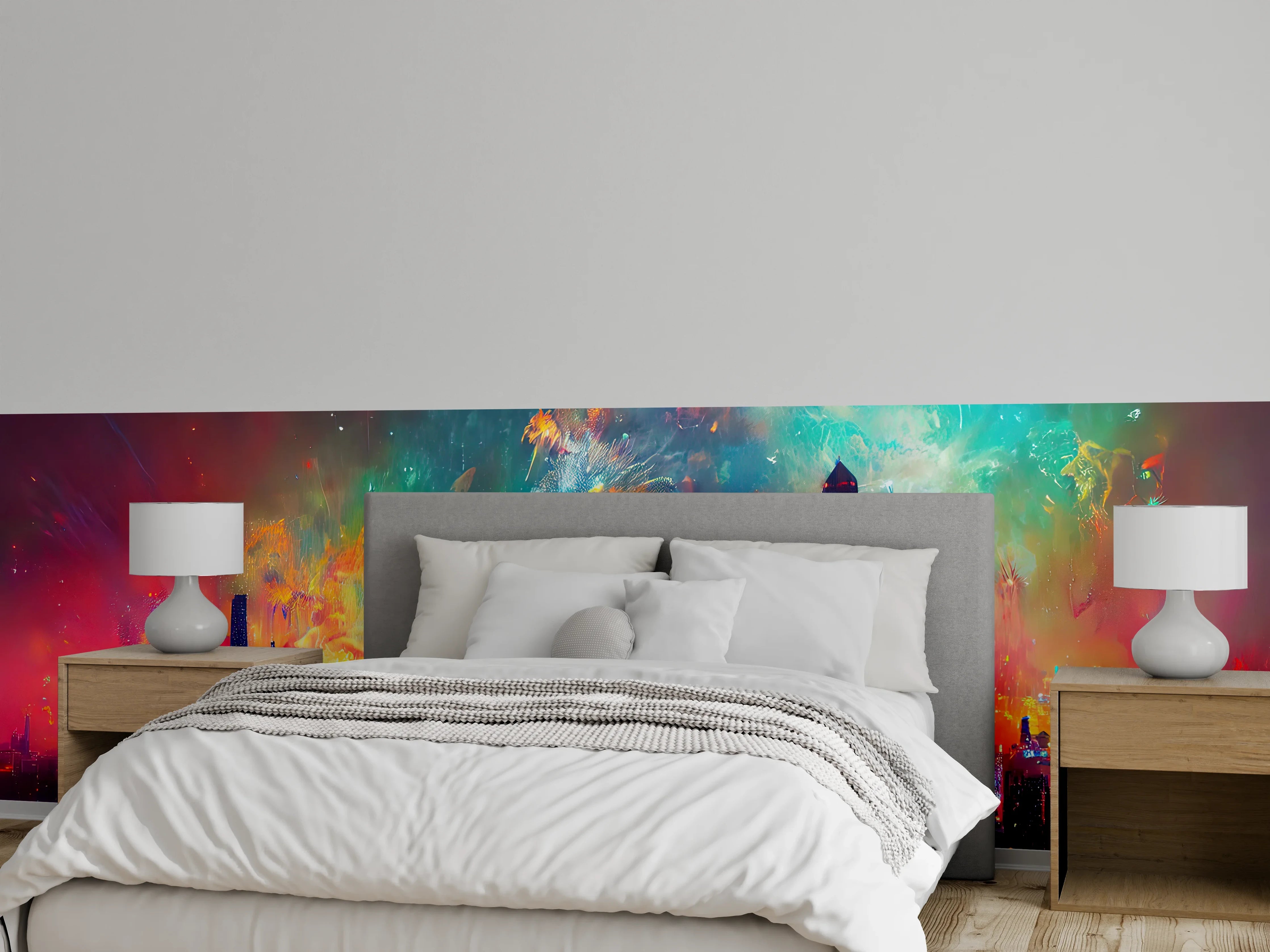 Wandverkleidung Schlafzimmer - Buntes Feuerwerk bei Nacht - Graphik