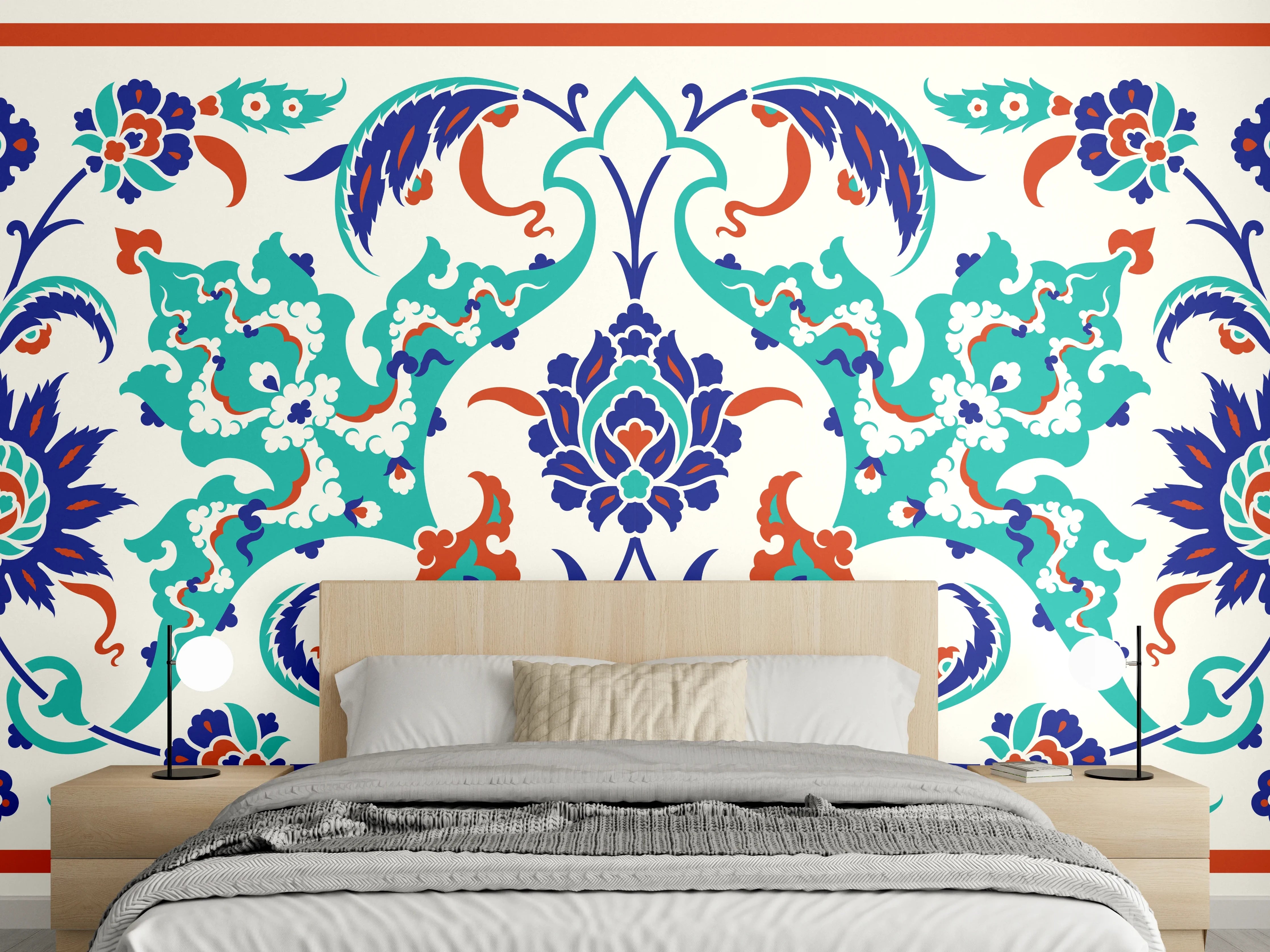 Wandverkleidung Schlafzimmer - Buntes Fliesen Muster Ornament