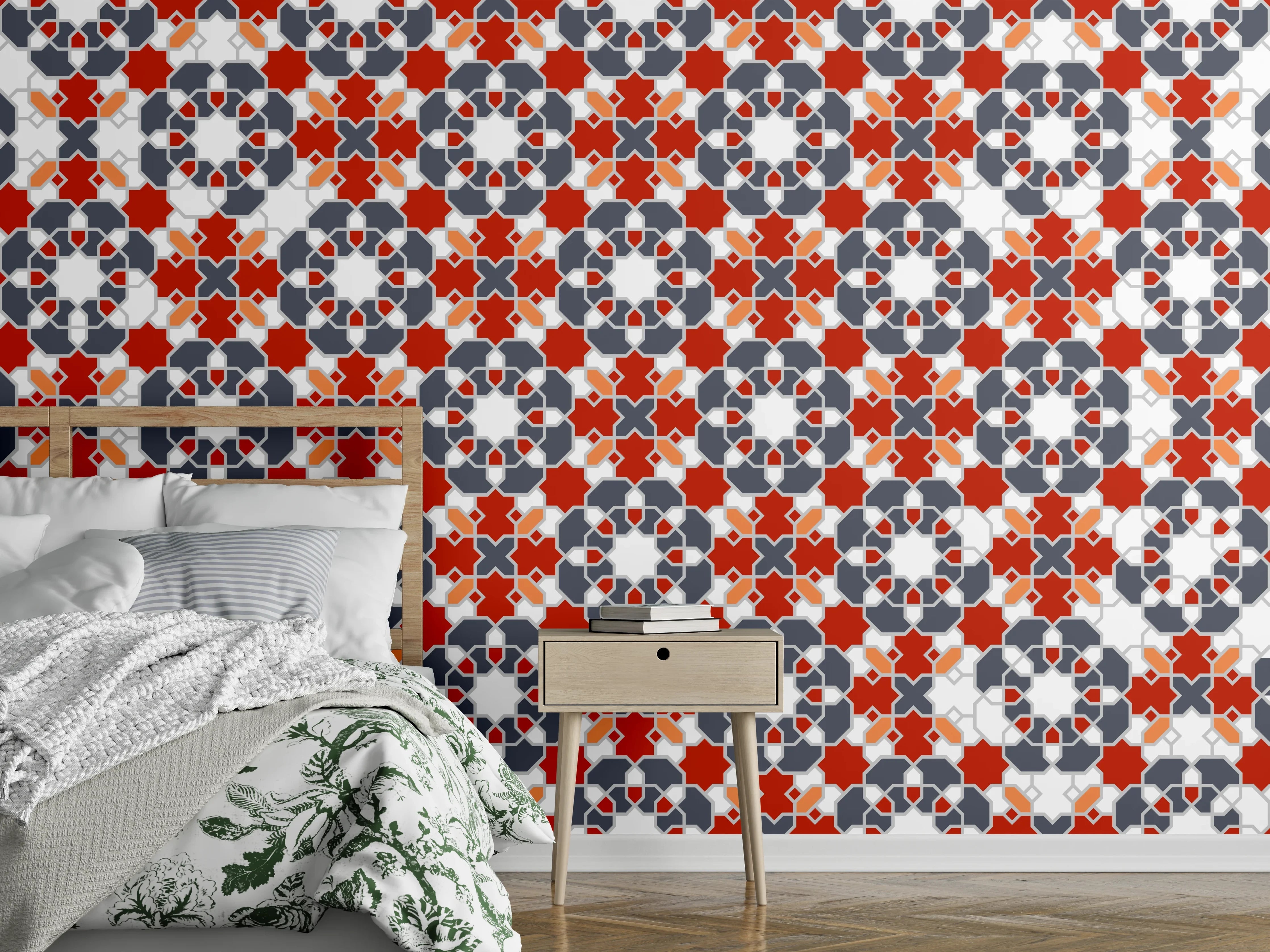 Wandverkleidung Schlafzimmer - Buntes Geometrie-Muster
