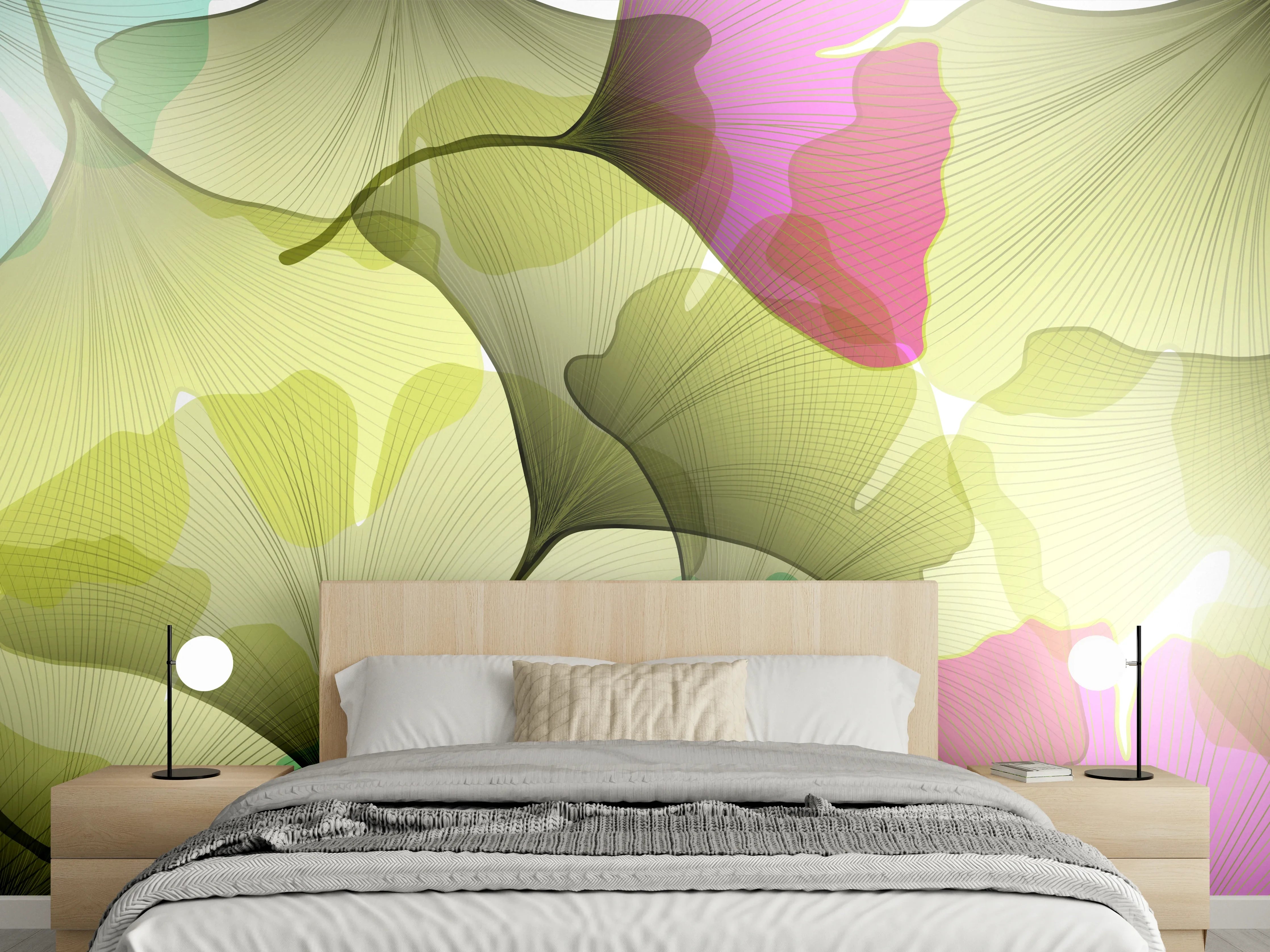 Wandverkleidung Schlafzimmer - Buntes Ginkgo Blätter Design