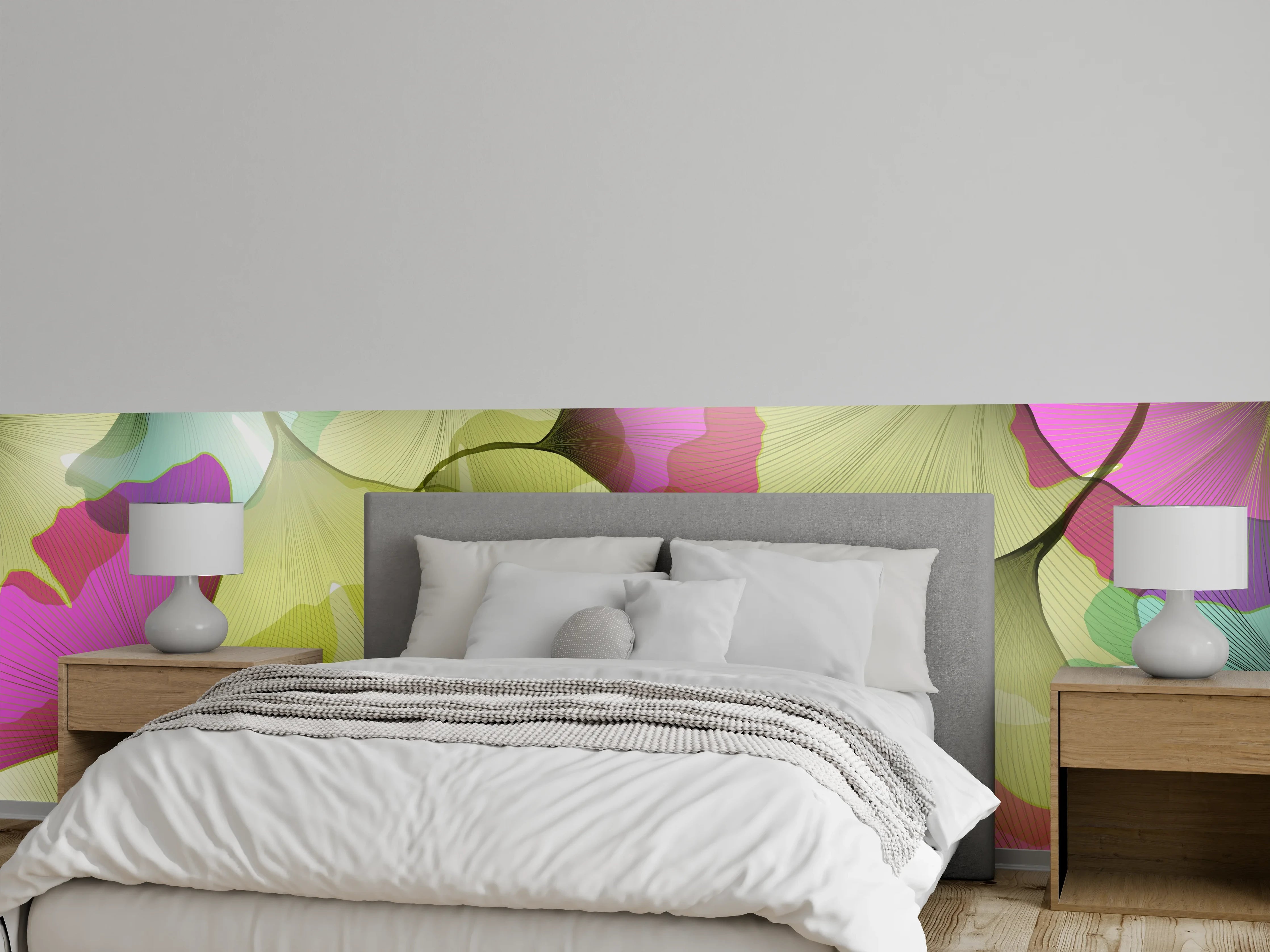 Wandverkleidung Schlafzimmer - Buntes Ginkgo Blätter Design