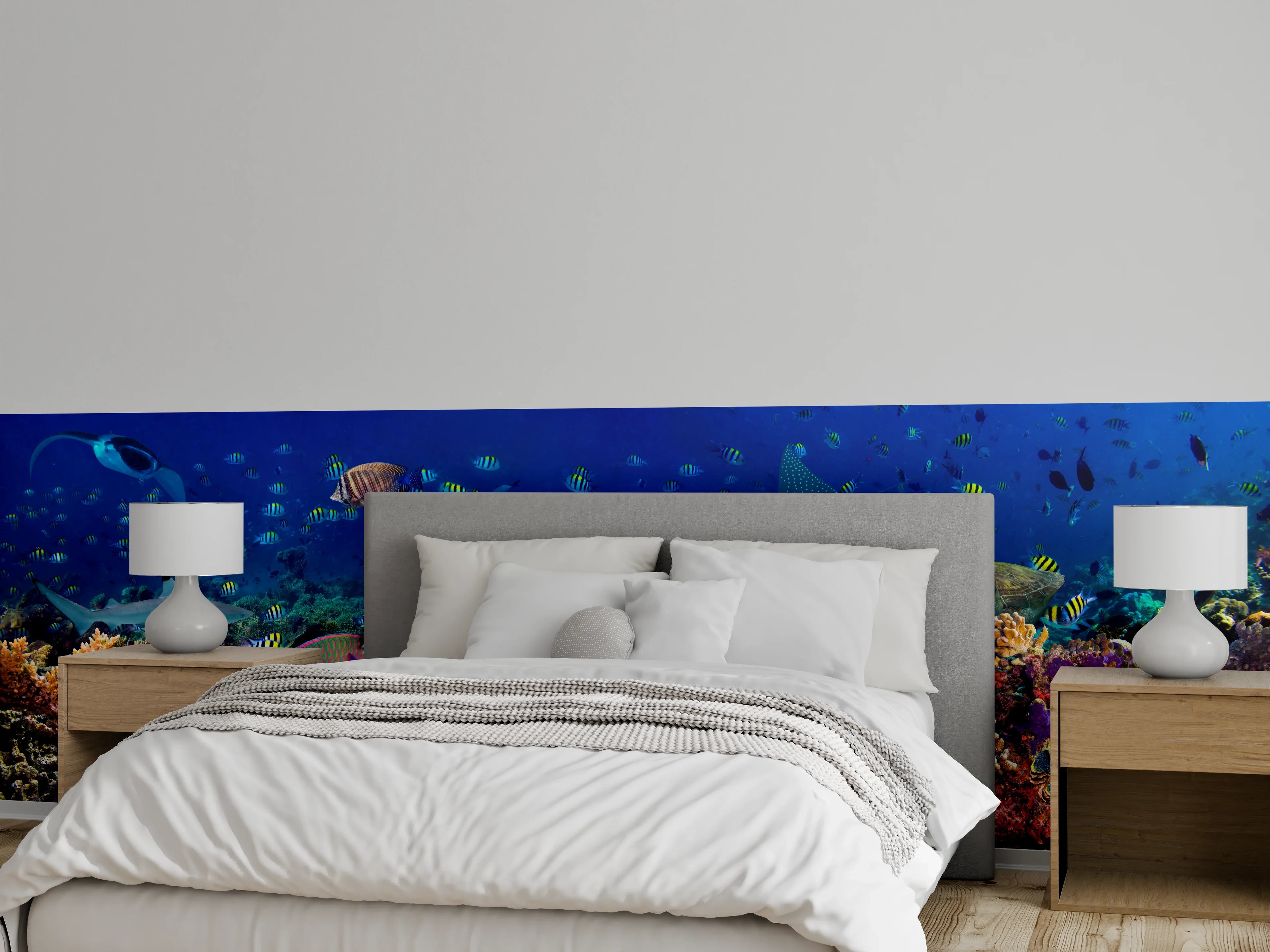 Wandverkleidung Schlafzimmer - Buntes Korallenriff Blau-Türkis