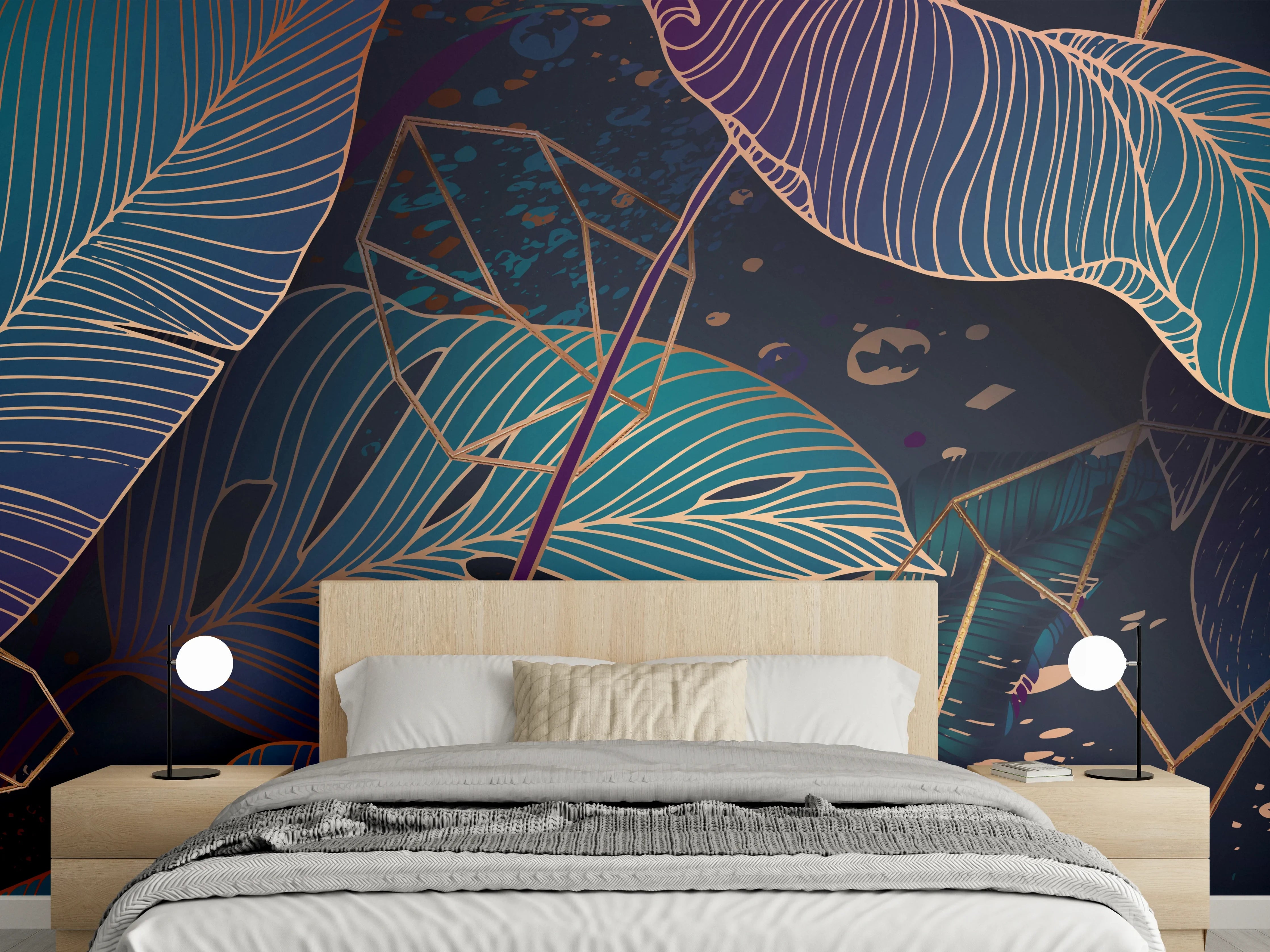 Wandverkleidung Schlafzimmer - Buntes Laubmuster Nacht