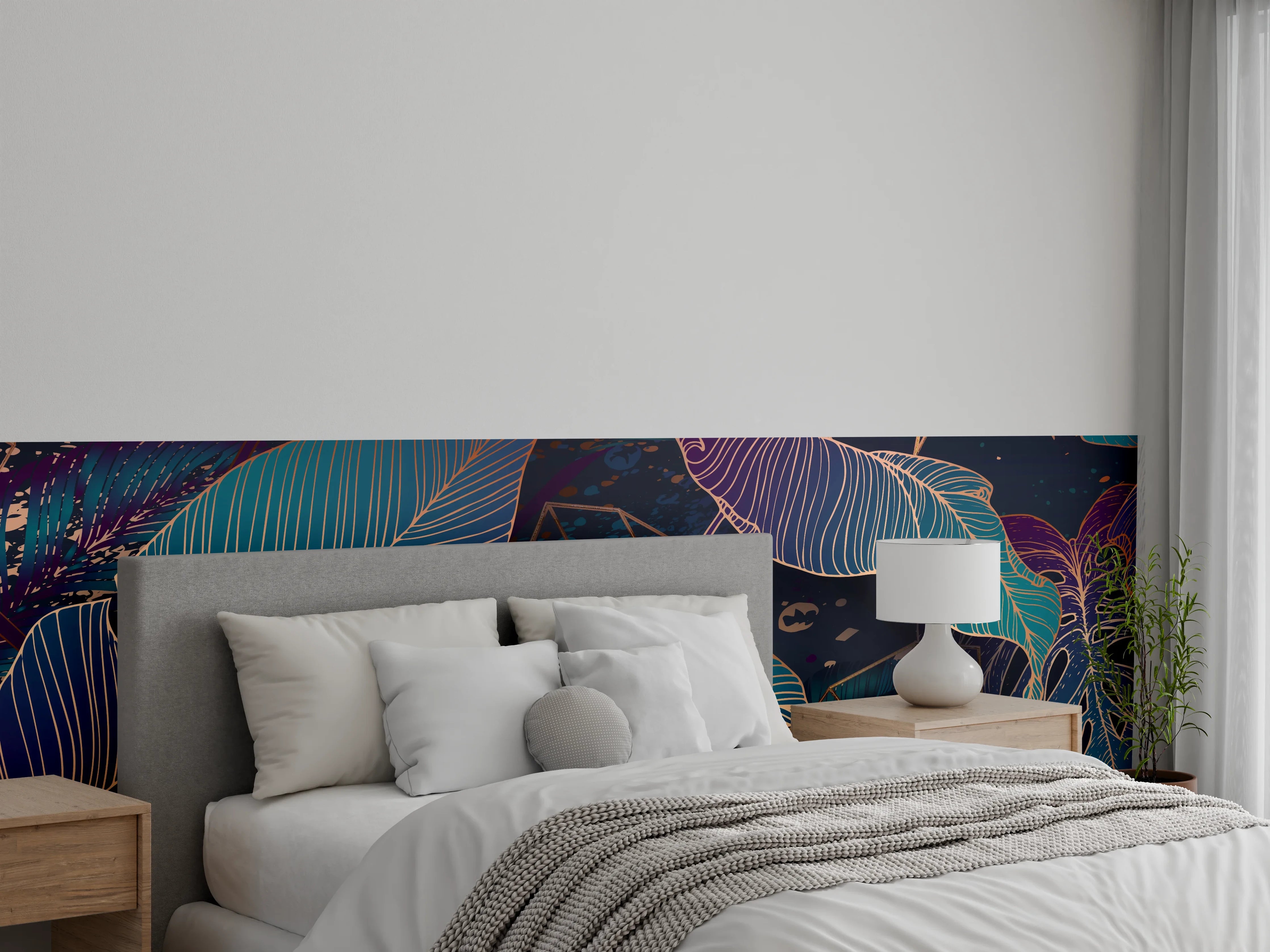 Wandverkleidung Schlafzimmer - Buntes Laubmuster Nacht