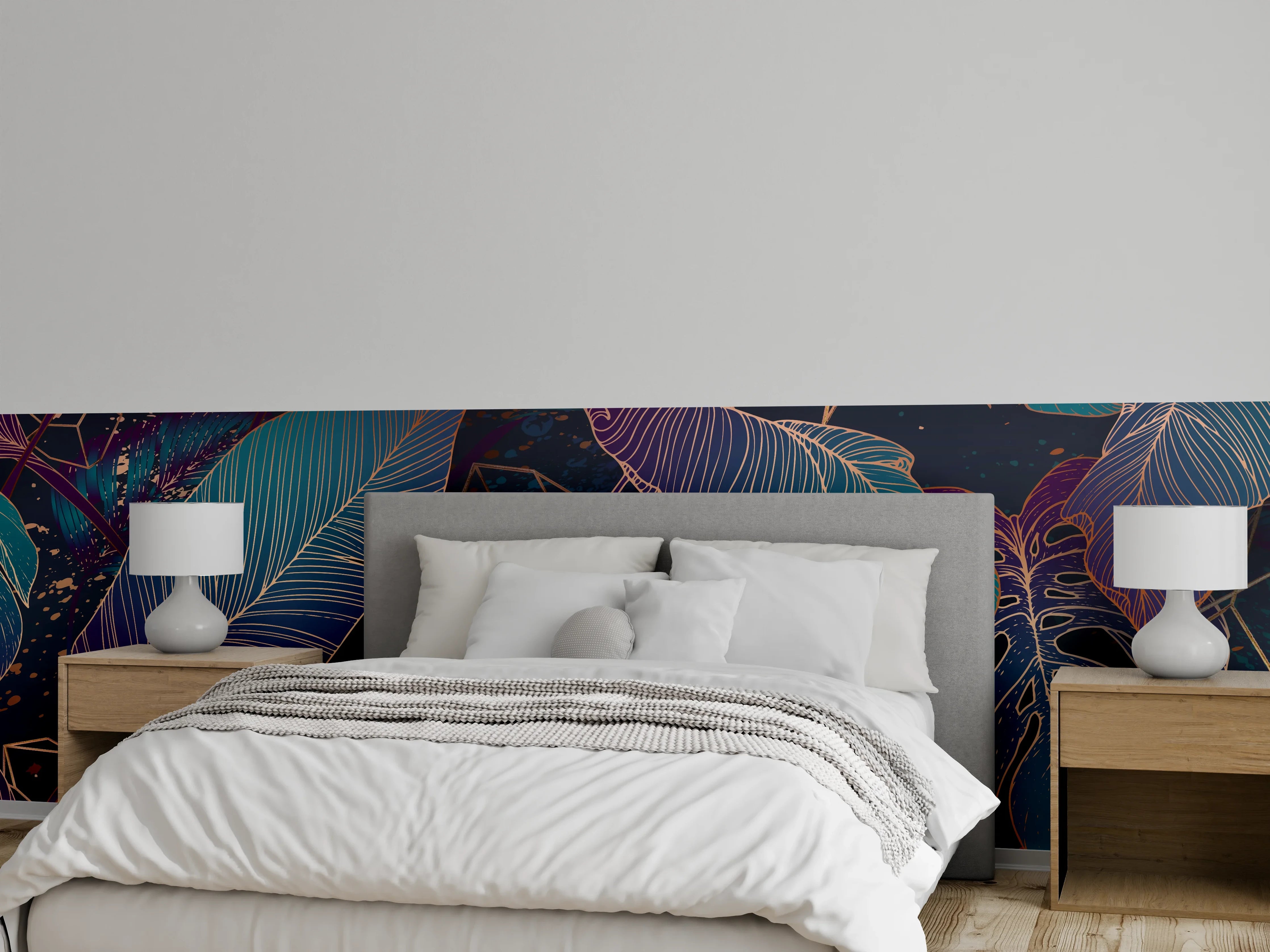 Wandverkleidung Schlafzimmer - Buntes Laubmuster Nacht