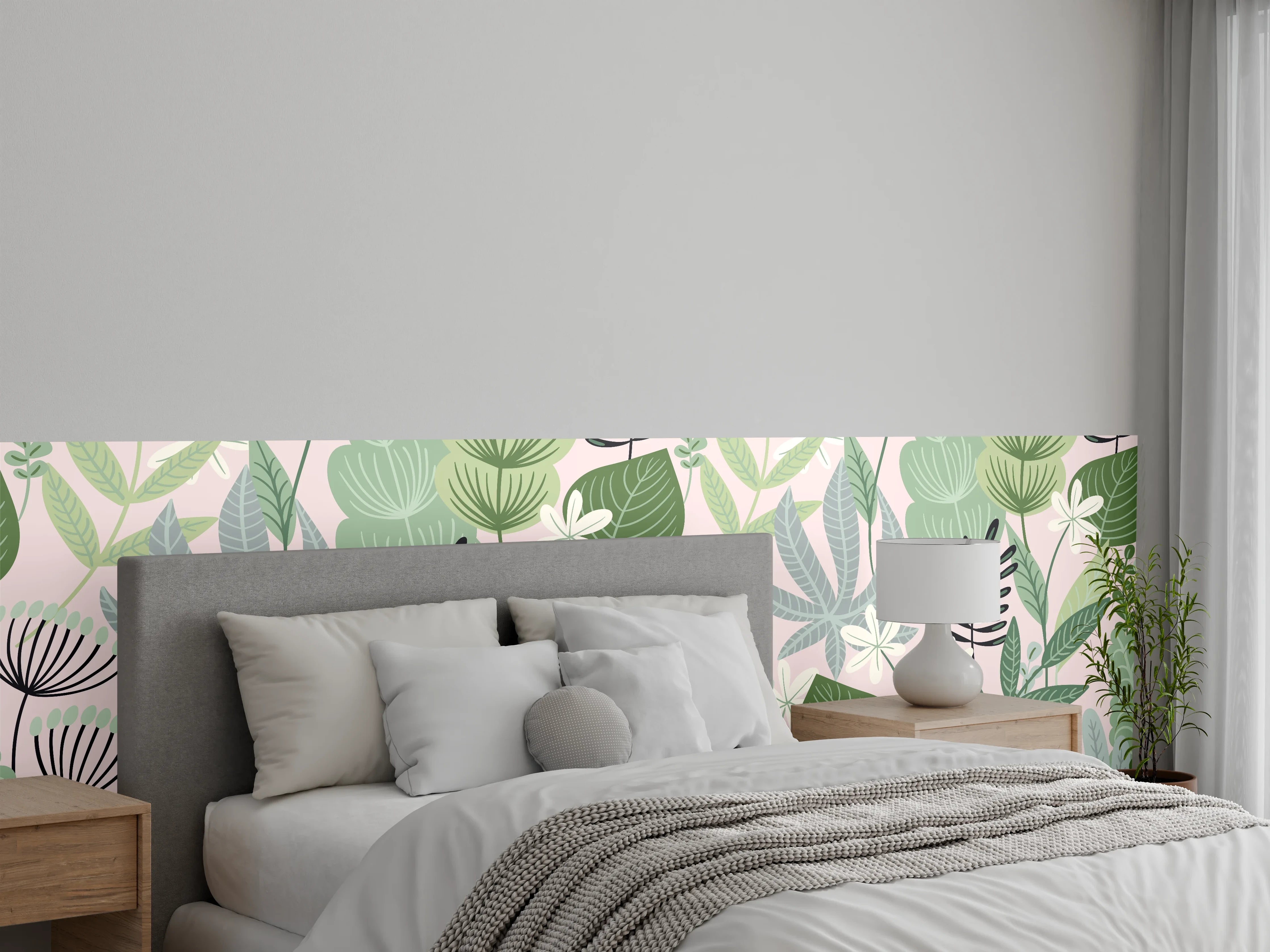Wandverkleidung Schlafzimmer - Buntes Pflanzenmuster