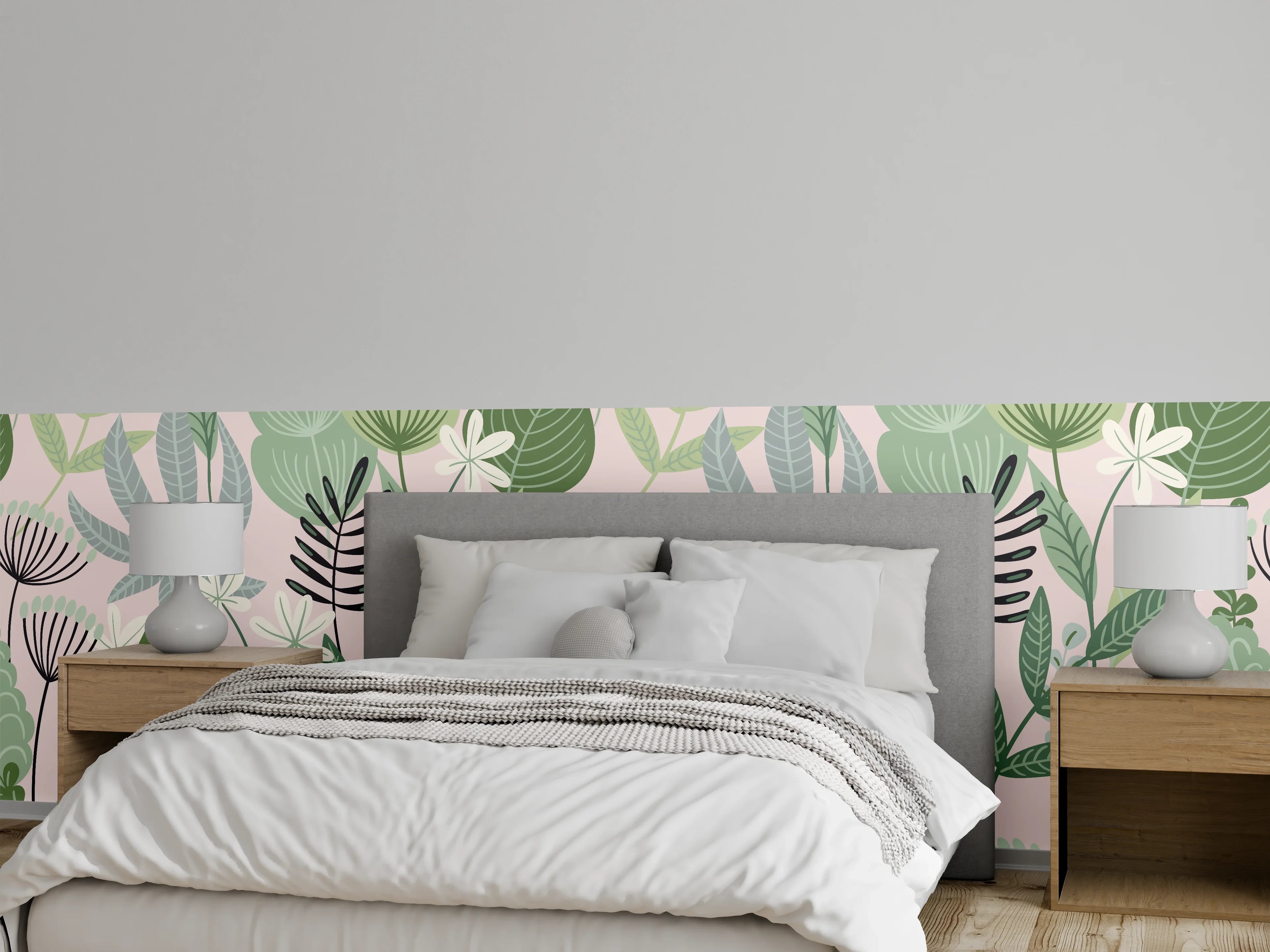 Wandverkleidung Schlafzimmer - Buntes Pflanzenmuster