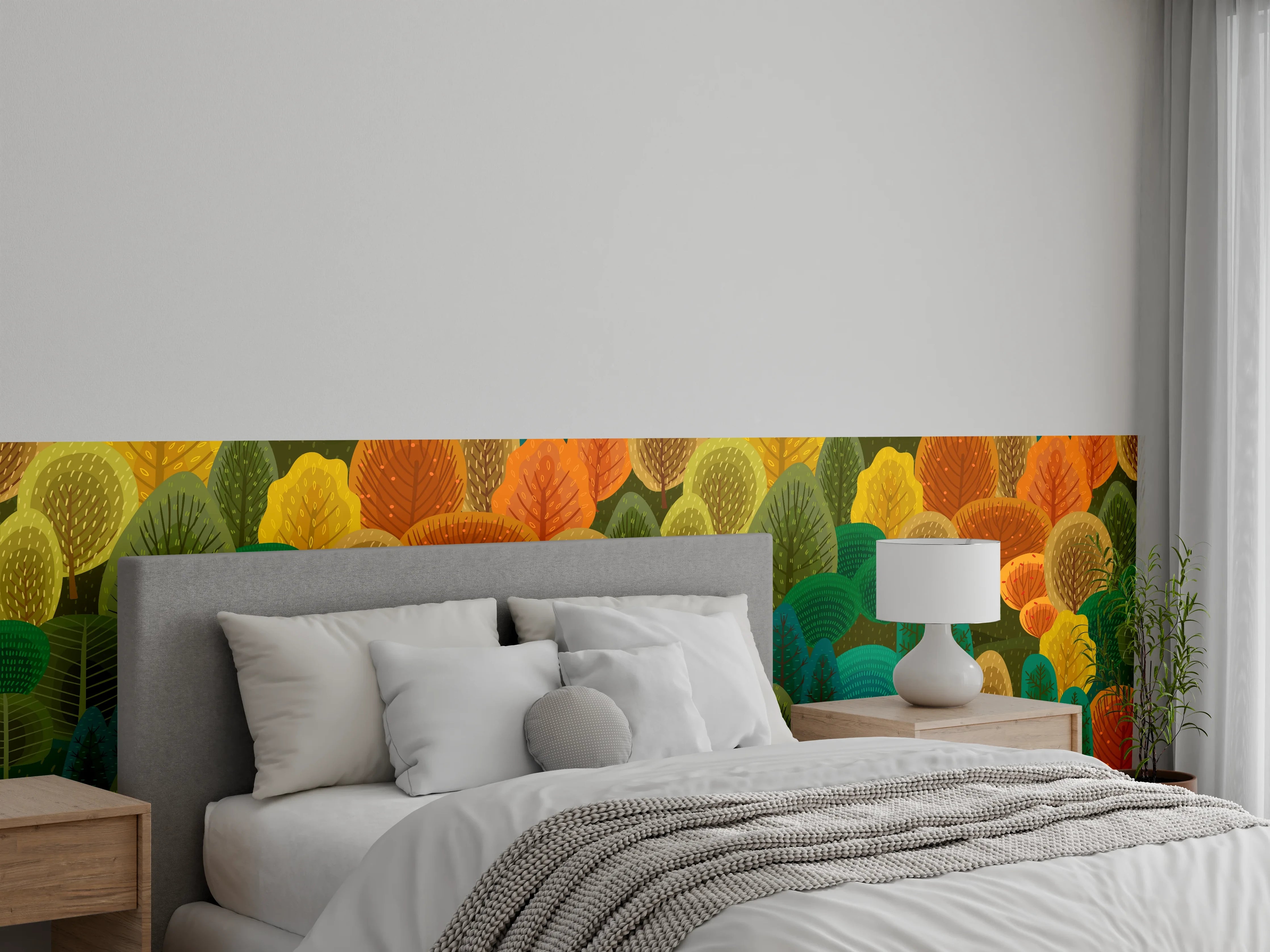 Wandverkleidung Schlafzimmer - Buntes Waldmuster Design