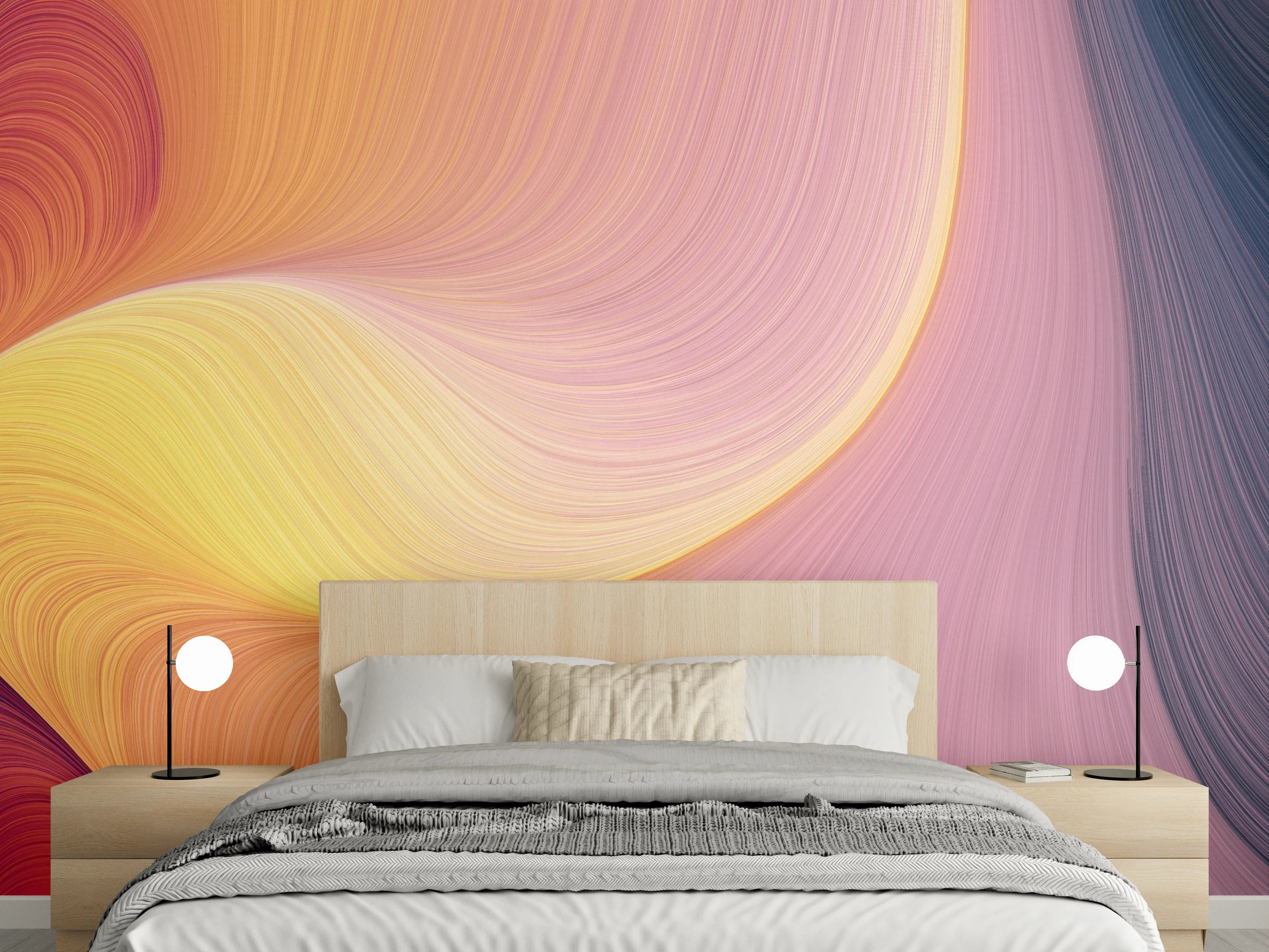 Wandverkleidung Schlafzimmer - Buntes abstraktes Farbenspiel in warmen Tönen