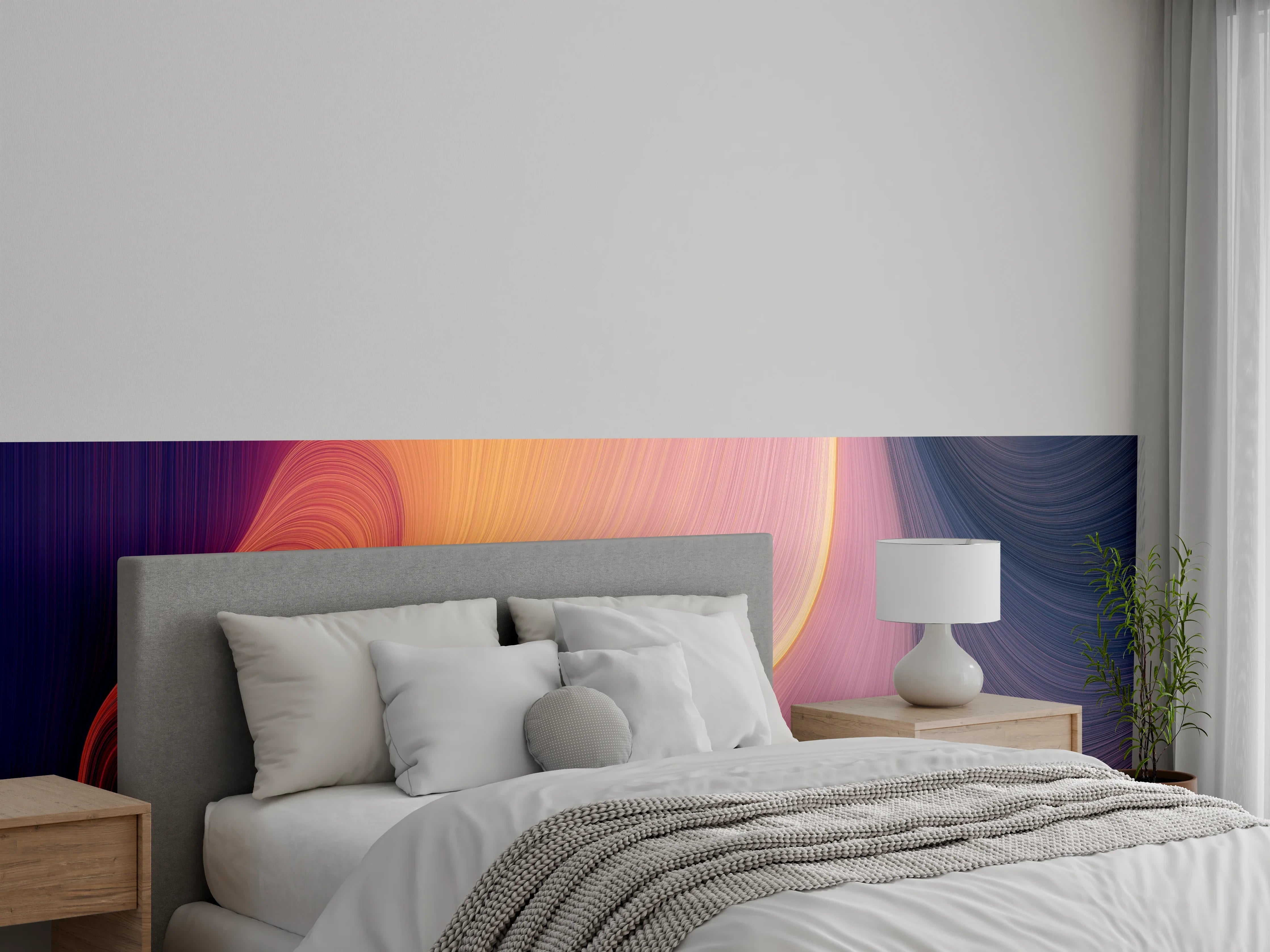 Wandverkleidung Schlafzimmer - Buntes abstraktes Farbenspiel in warmen Tönen