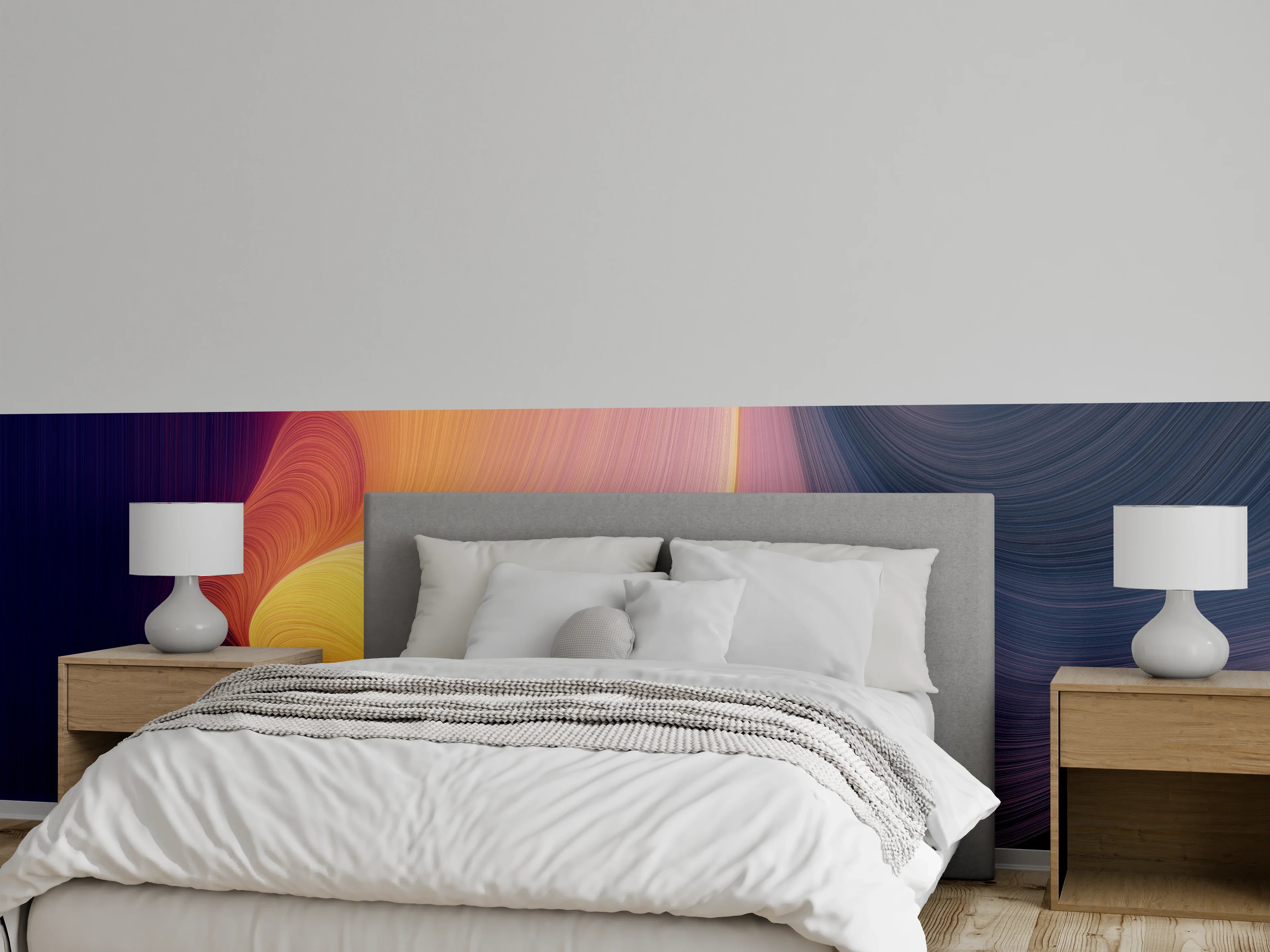 Wandverkleidung Schlafzimmer - Buntes abstraktes Farbenspiel in warmen Tönen