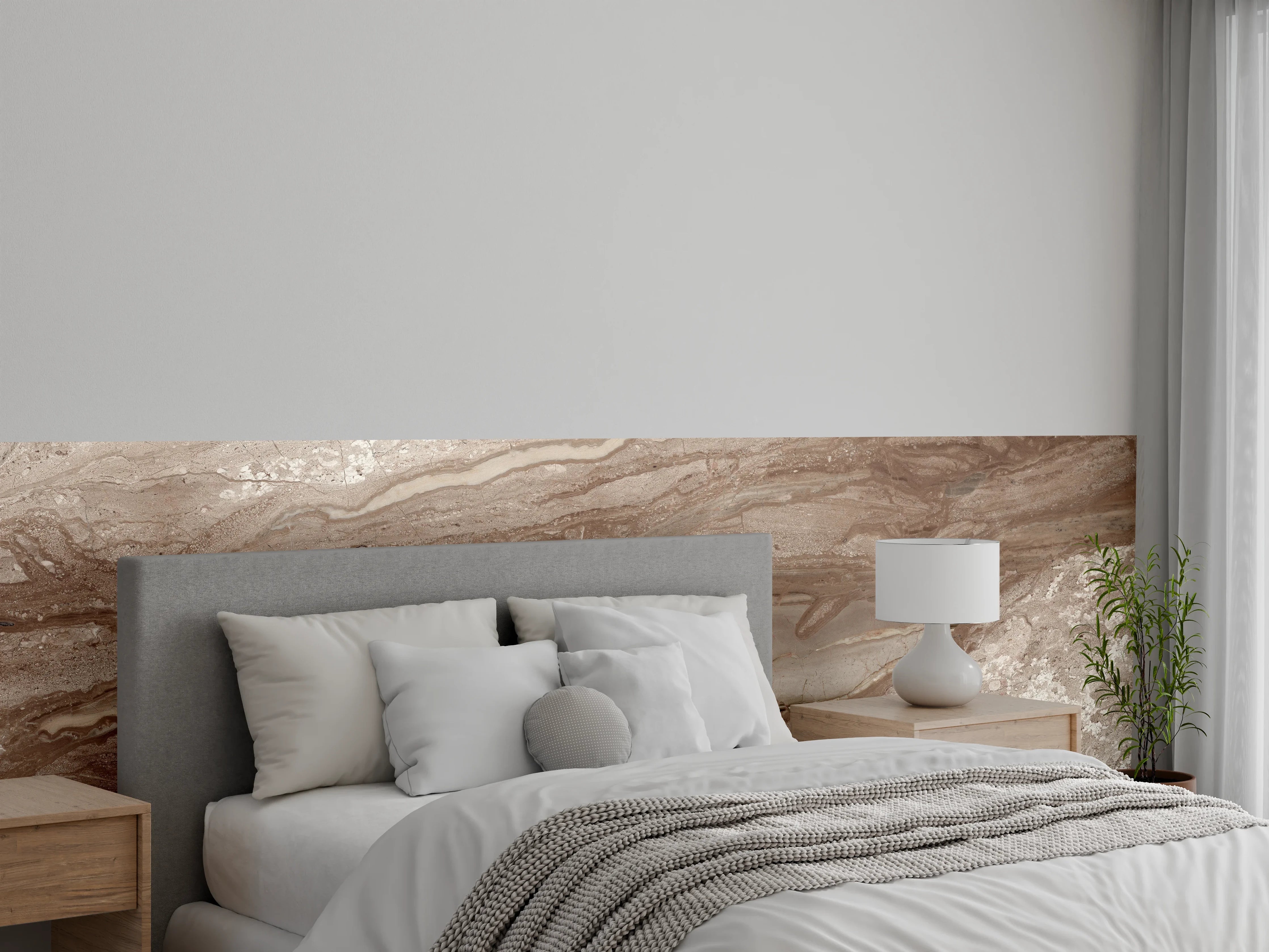 Wandverkleidung Schlafzimmer - Burgen-Optik in Erdtönen