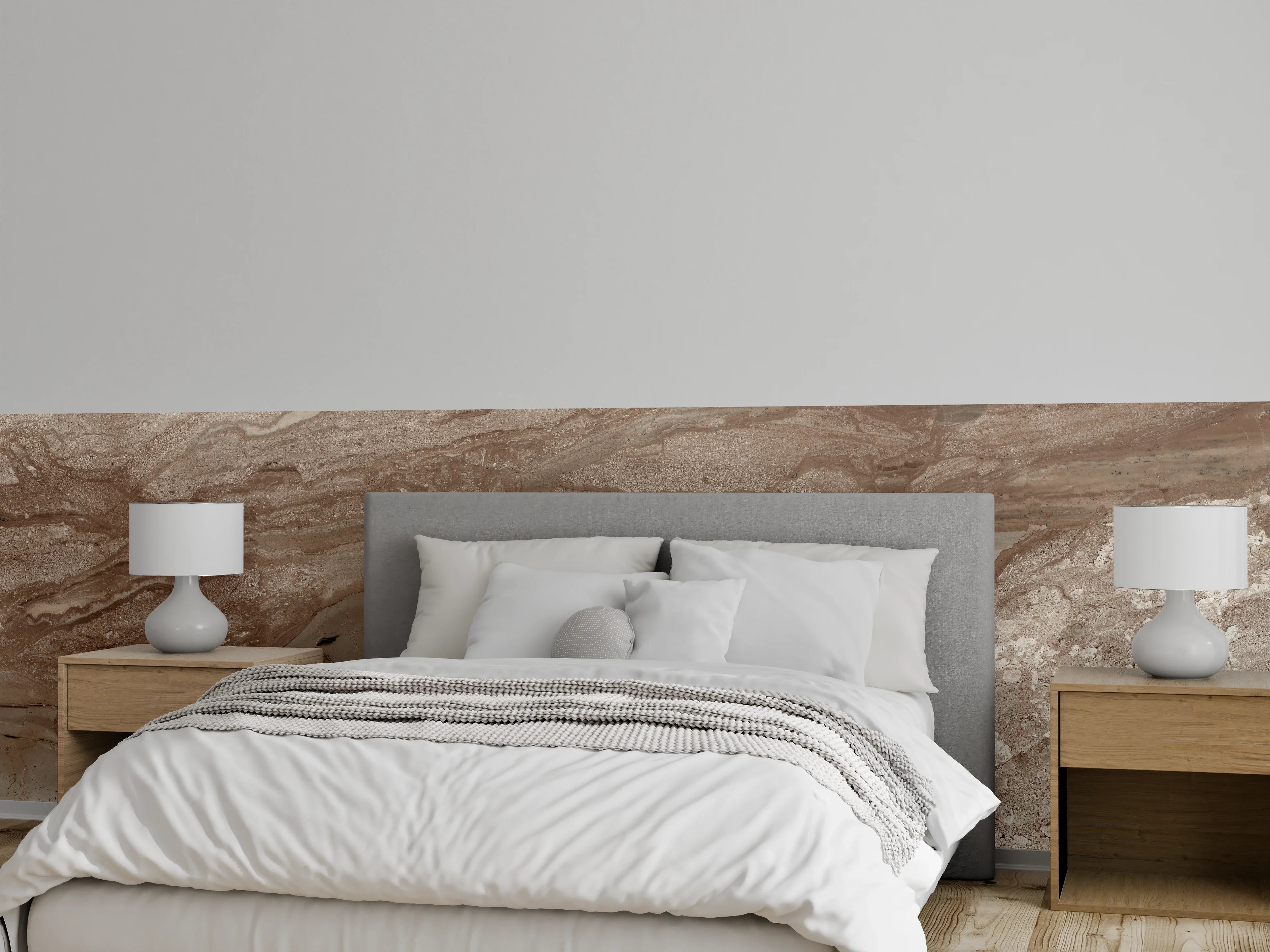 Wandverkleidung Schlafzimmer - Burgen-Optik in Erdtönen
