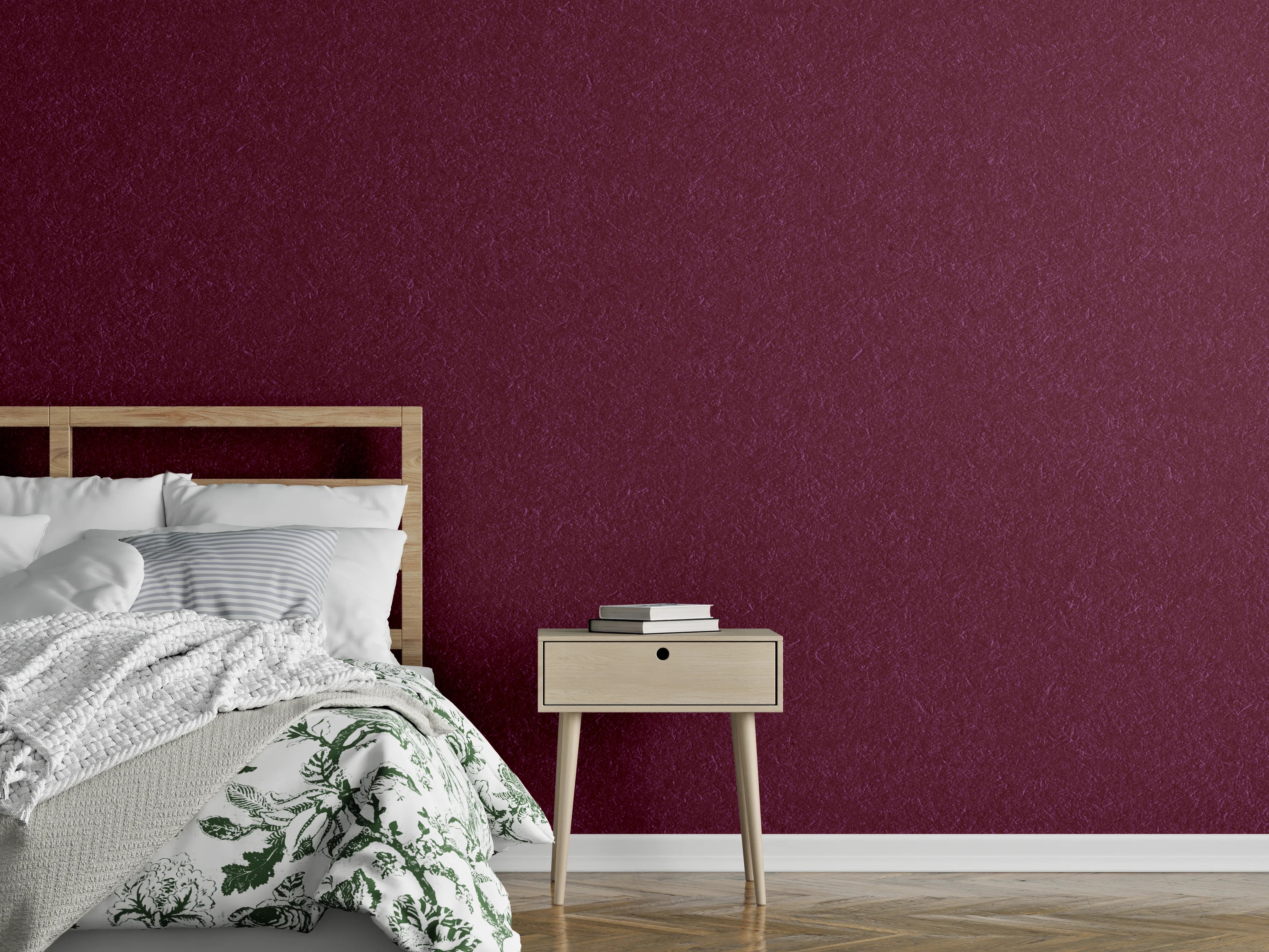 Wandverkleidung Schlafzimmer - Burgunderrot mit samtiger Textur