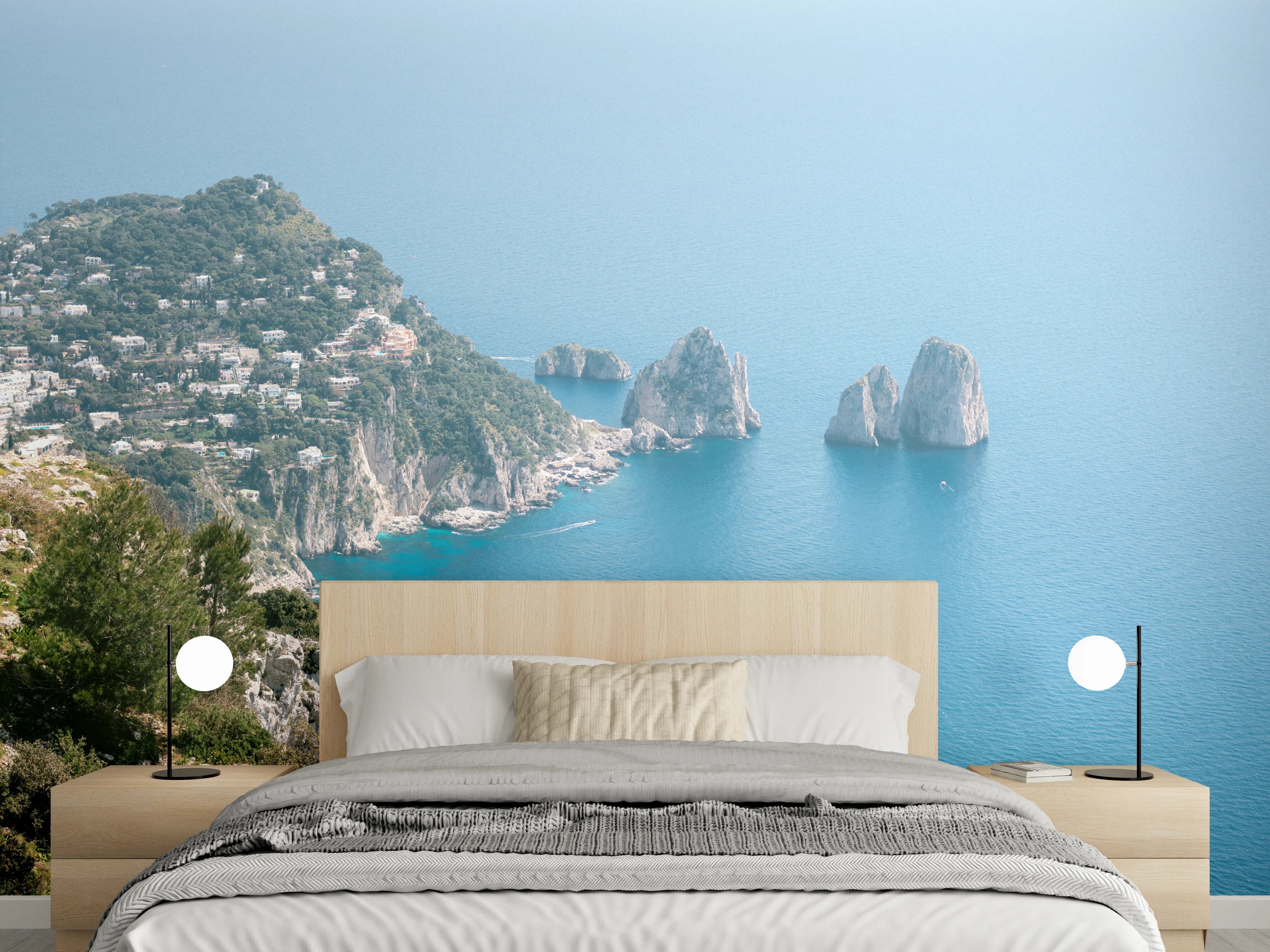 Wandverkleidung Schlafzimmer - Capri Steilküste mit Faraglioni Felsen