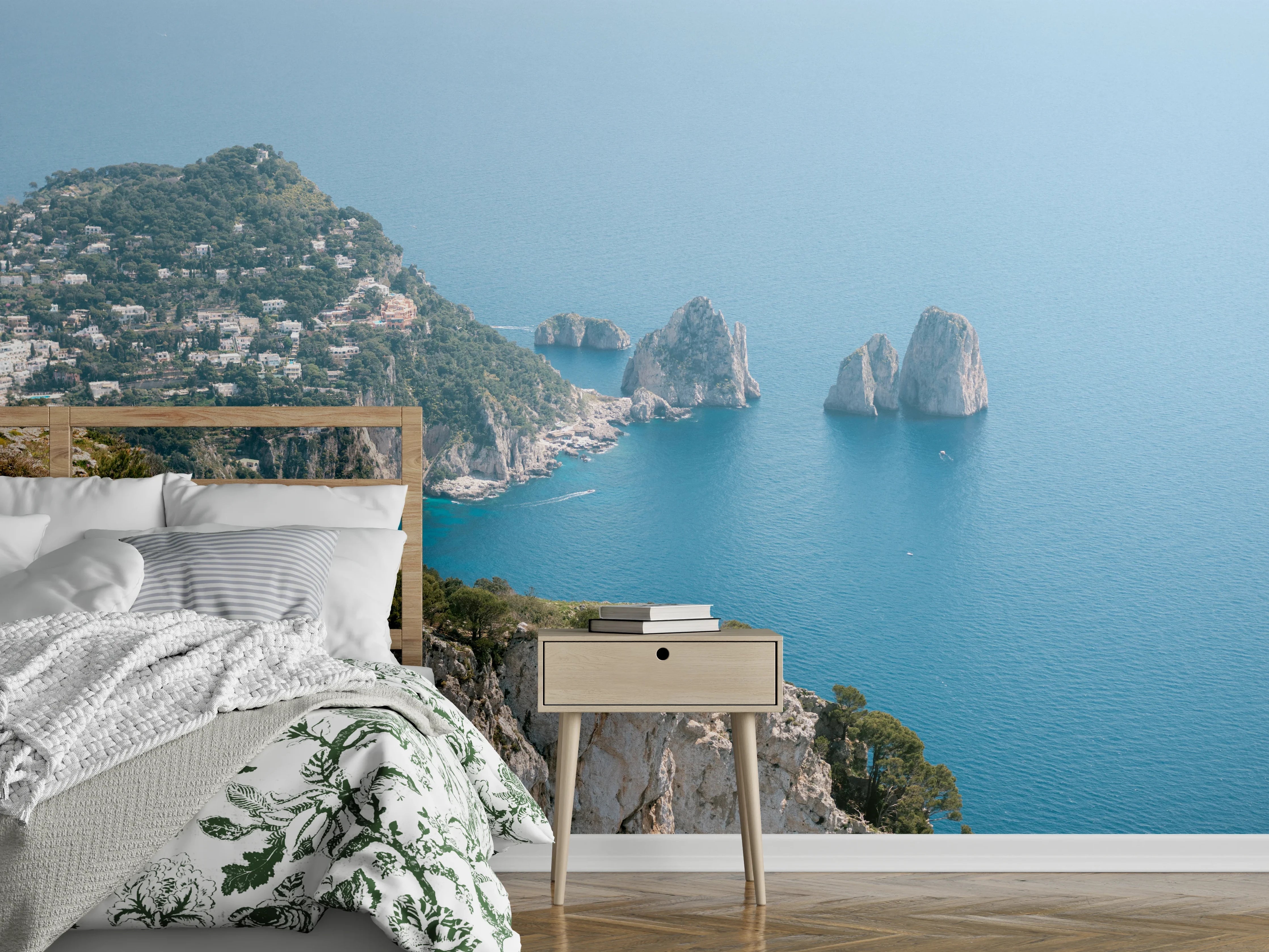 Wandverkleidung Schlafzimmer - Capri Steilküste mit Faraglioni Felsen