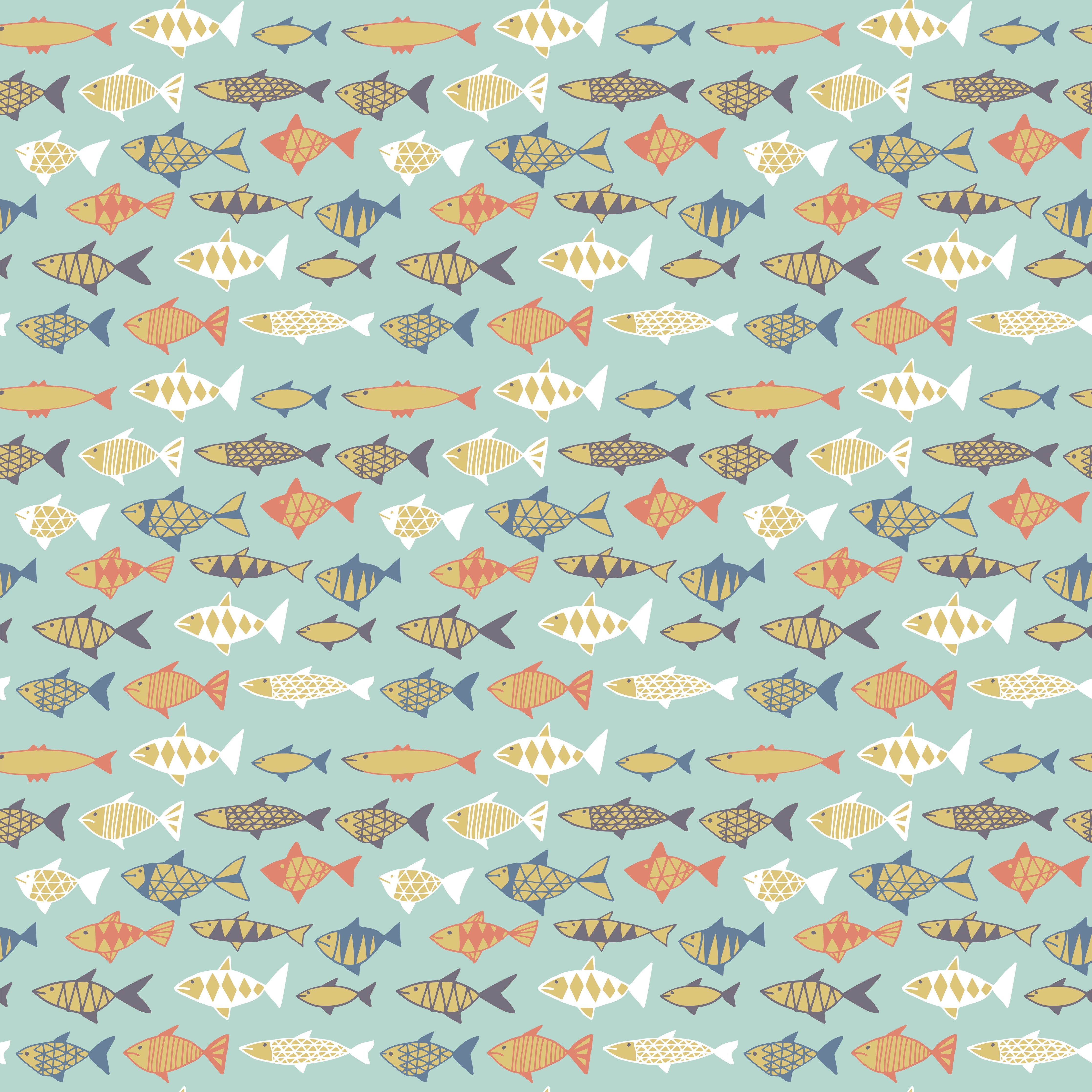 Wandverkleidung Schlafzimmer-Cartoon-Fische Türkis-Orange Muster