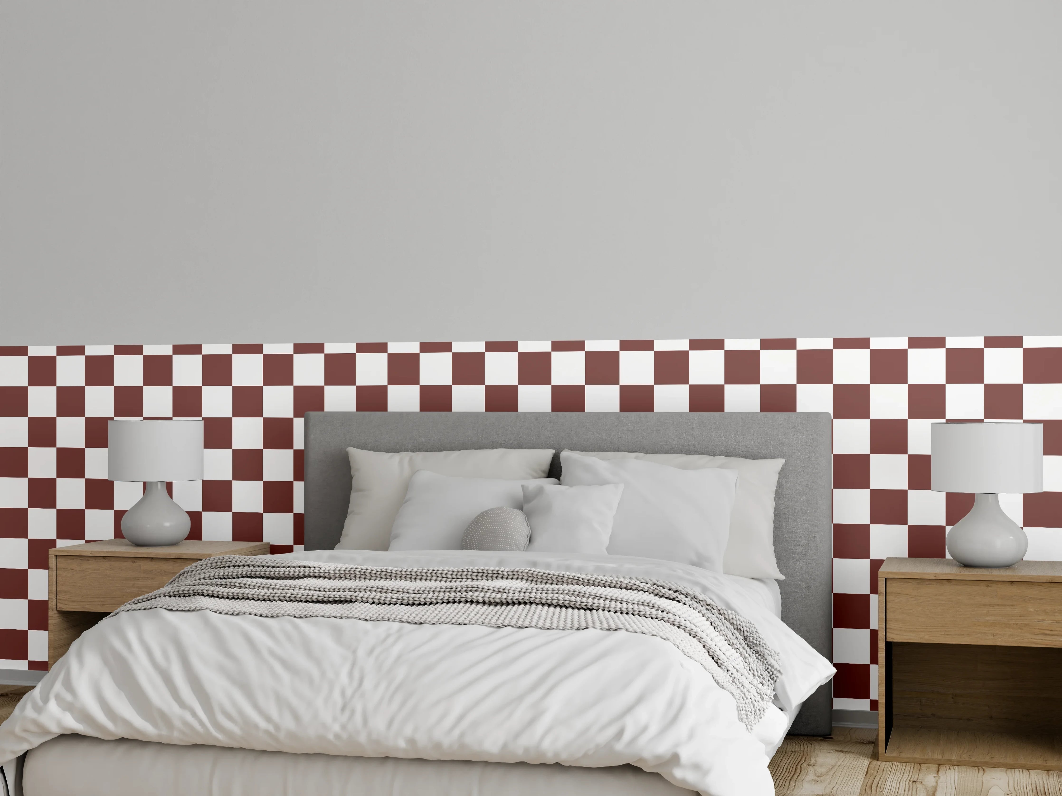 Wandverkleidung Schlafzimmer - Checkered Pattern in Braun und Weiß