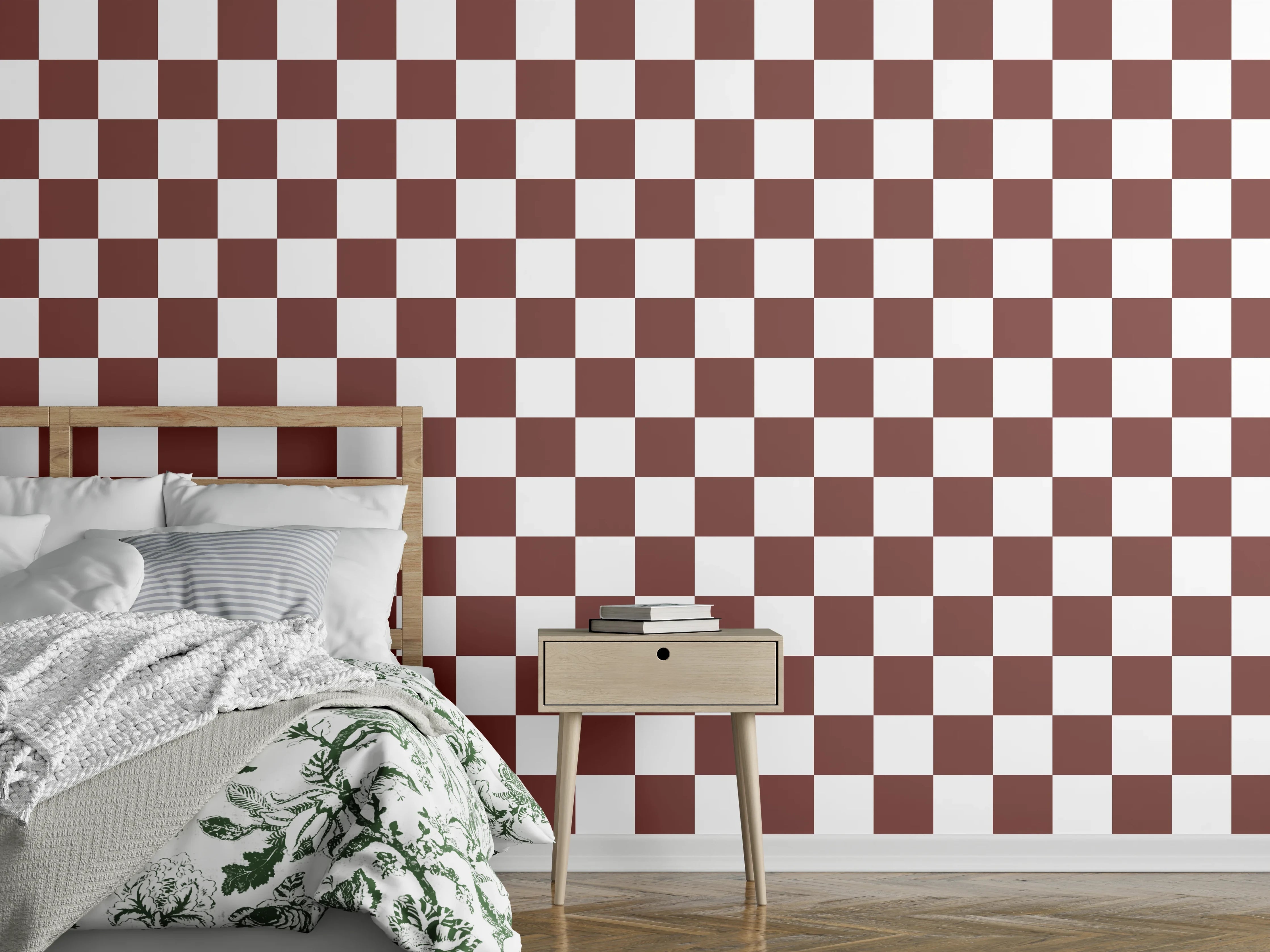 Wandverkleidung Schlafzimmer - Checkered Pattern in Braun und Weiß