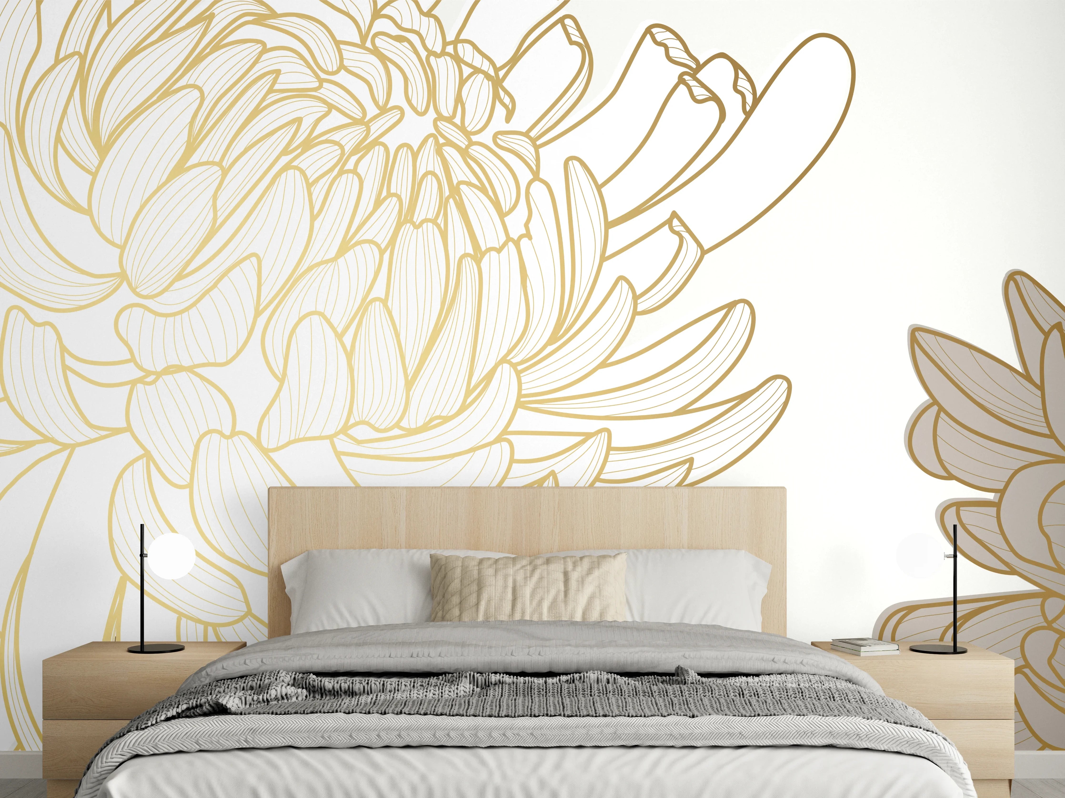 Wandverkleidung Schlafzimmer - Chic Cream Floral Illustration