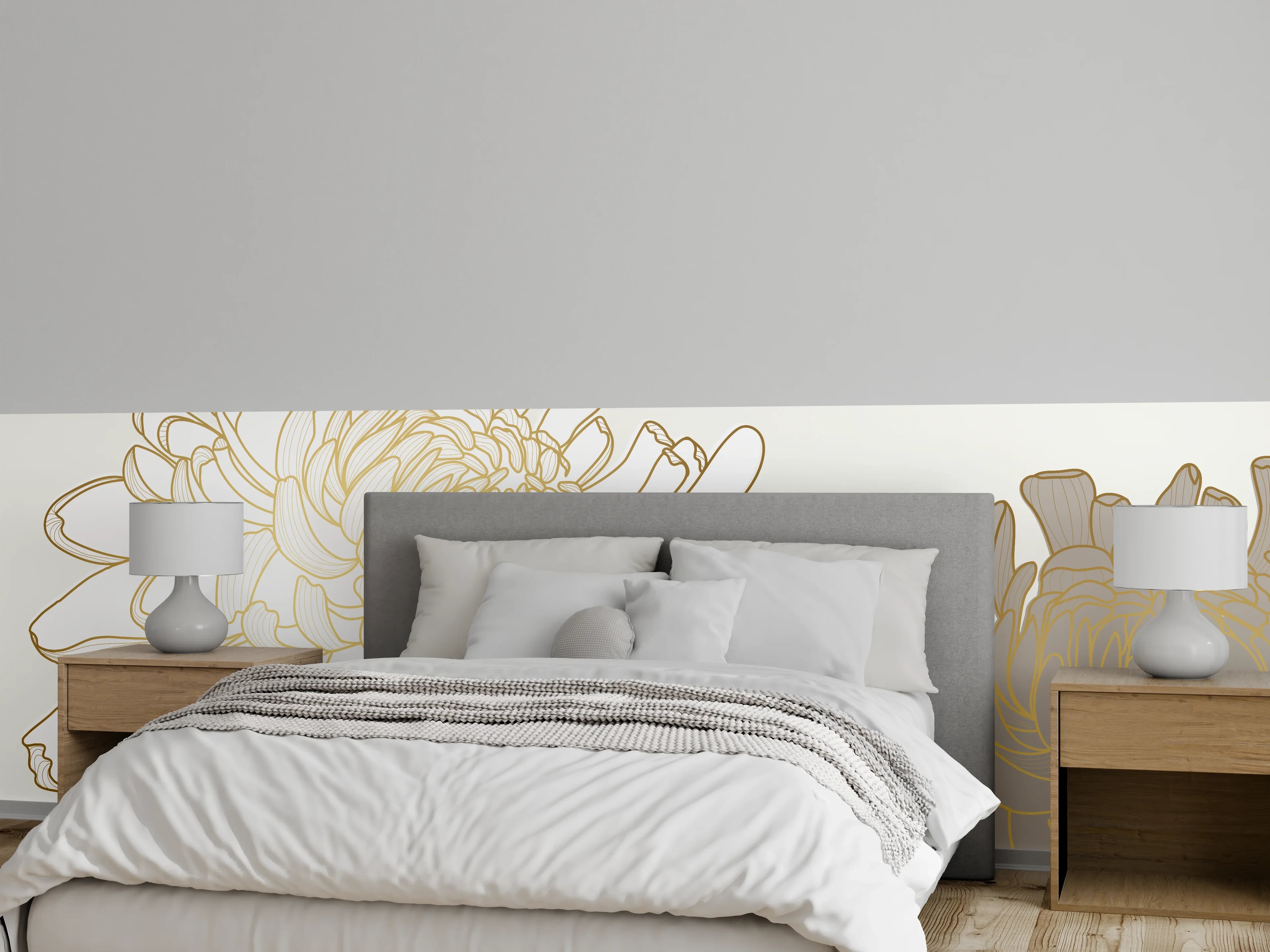 Wandverkleidung Schlafzimmer - Chic Cream Floral Illustration