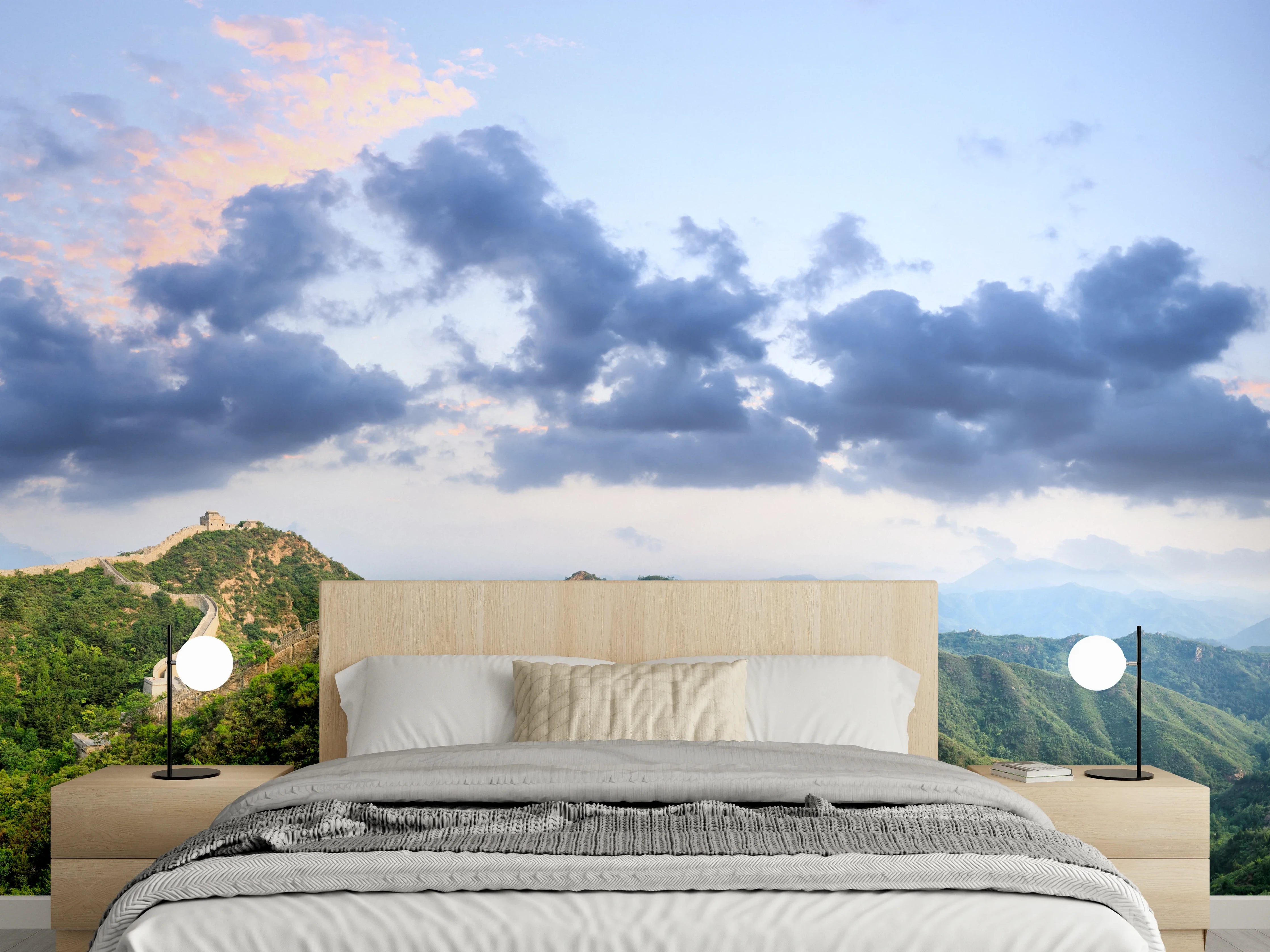 Wandverkleidung Schlafzimmer - Chinesische Mauer Panorama Grün-Blau