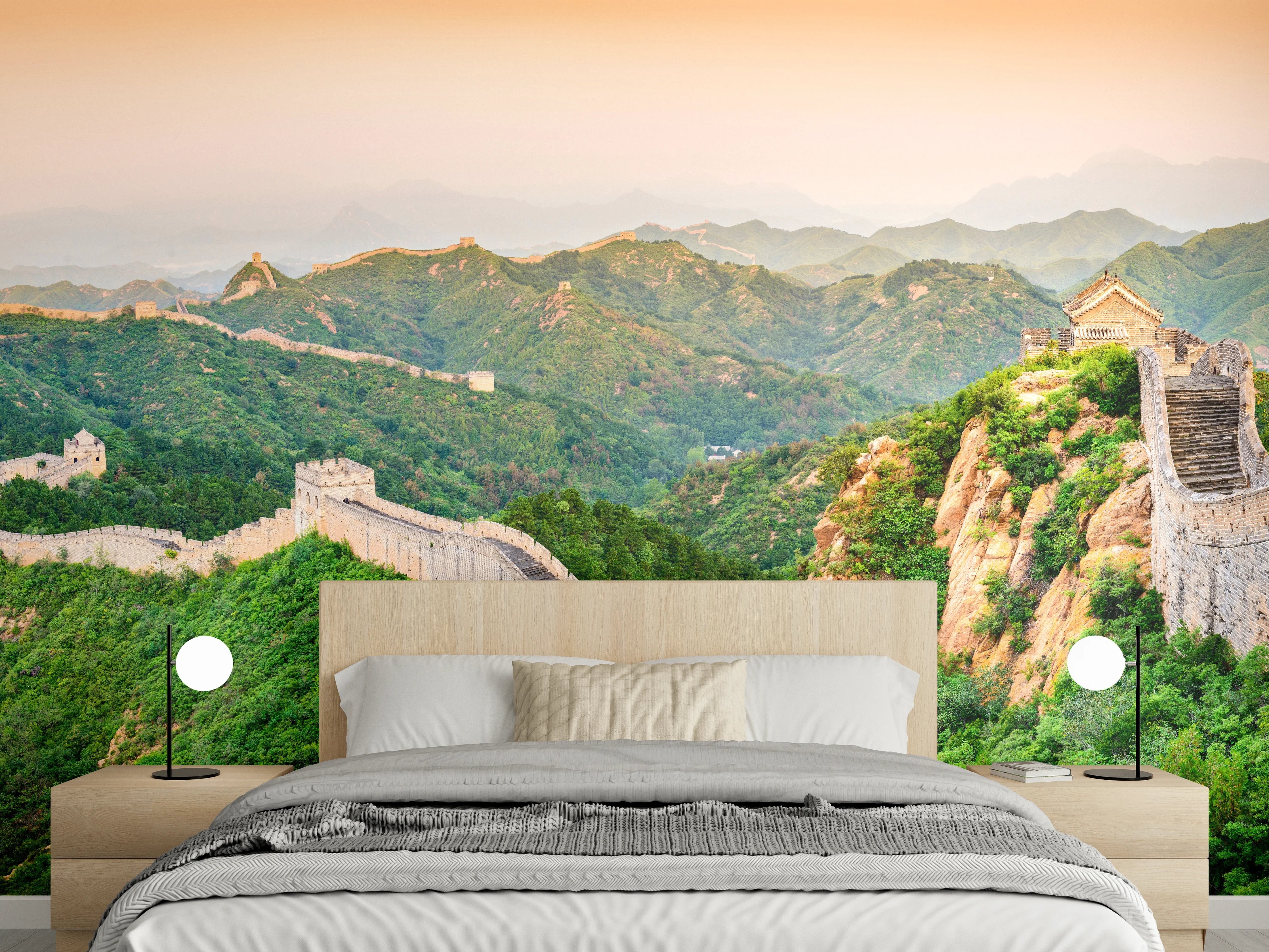 Wandverkleidung Schlafzimmer - Chinesische Mauer Panorama Grün-Orange