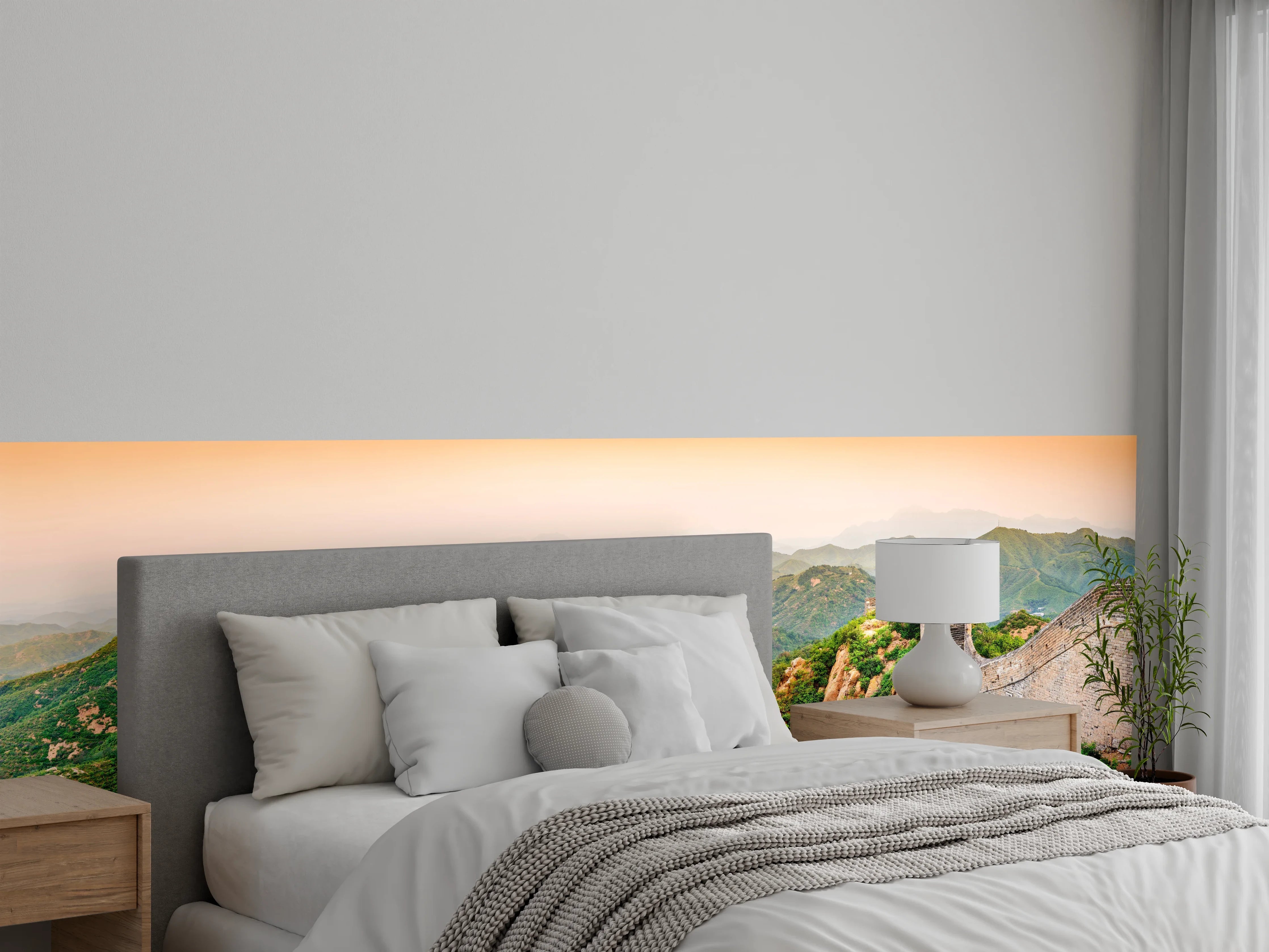 Wandverkleidung Schlafzimmer - Chinesische Mauer Panorama Grün-Orange