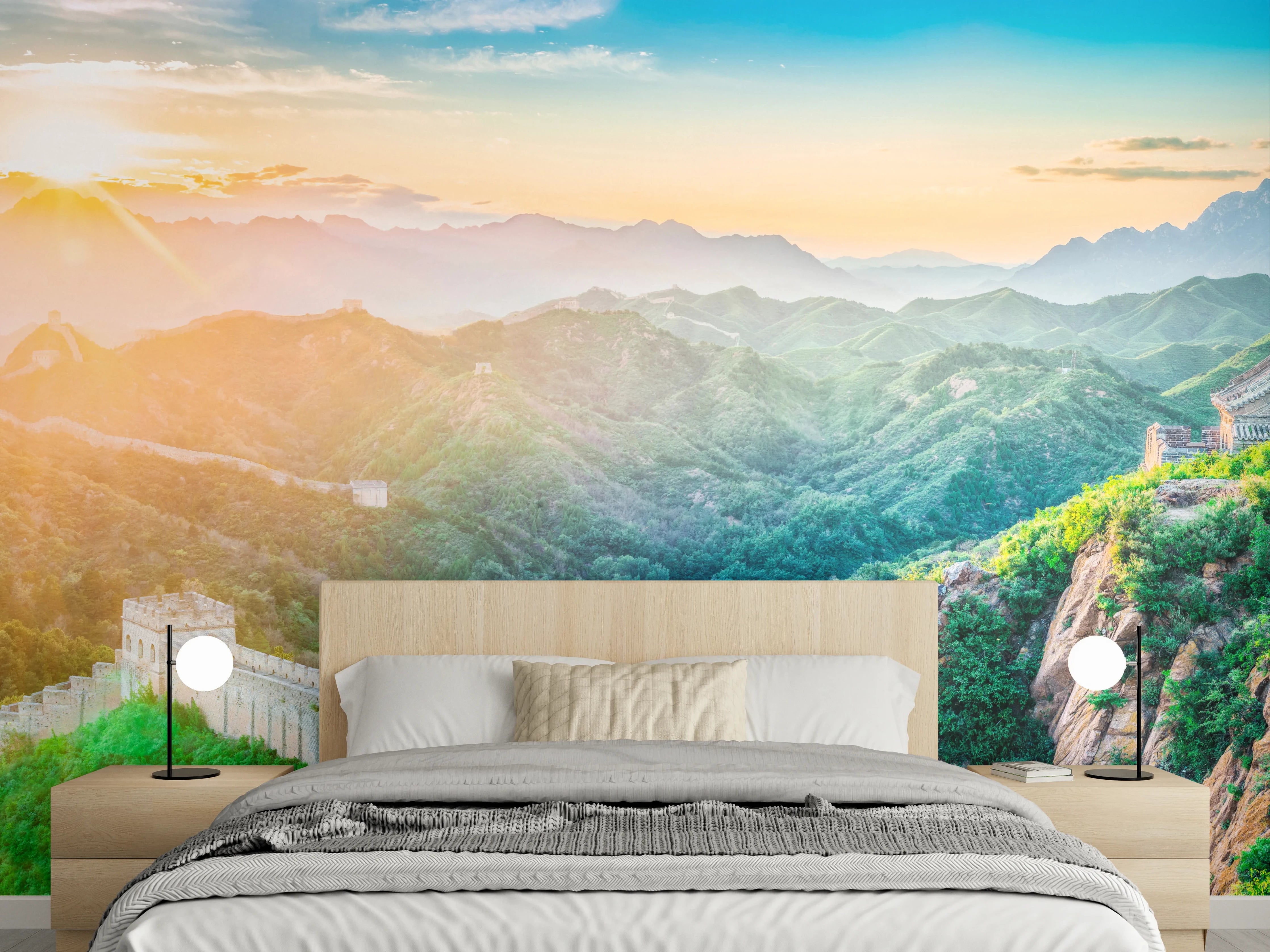 Wandverkleidung Schlafzimmer - Chinesische Mauer Panorama Sonnenaufgang