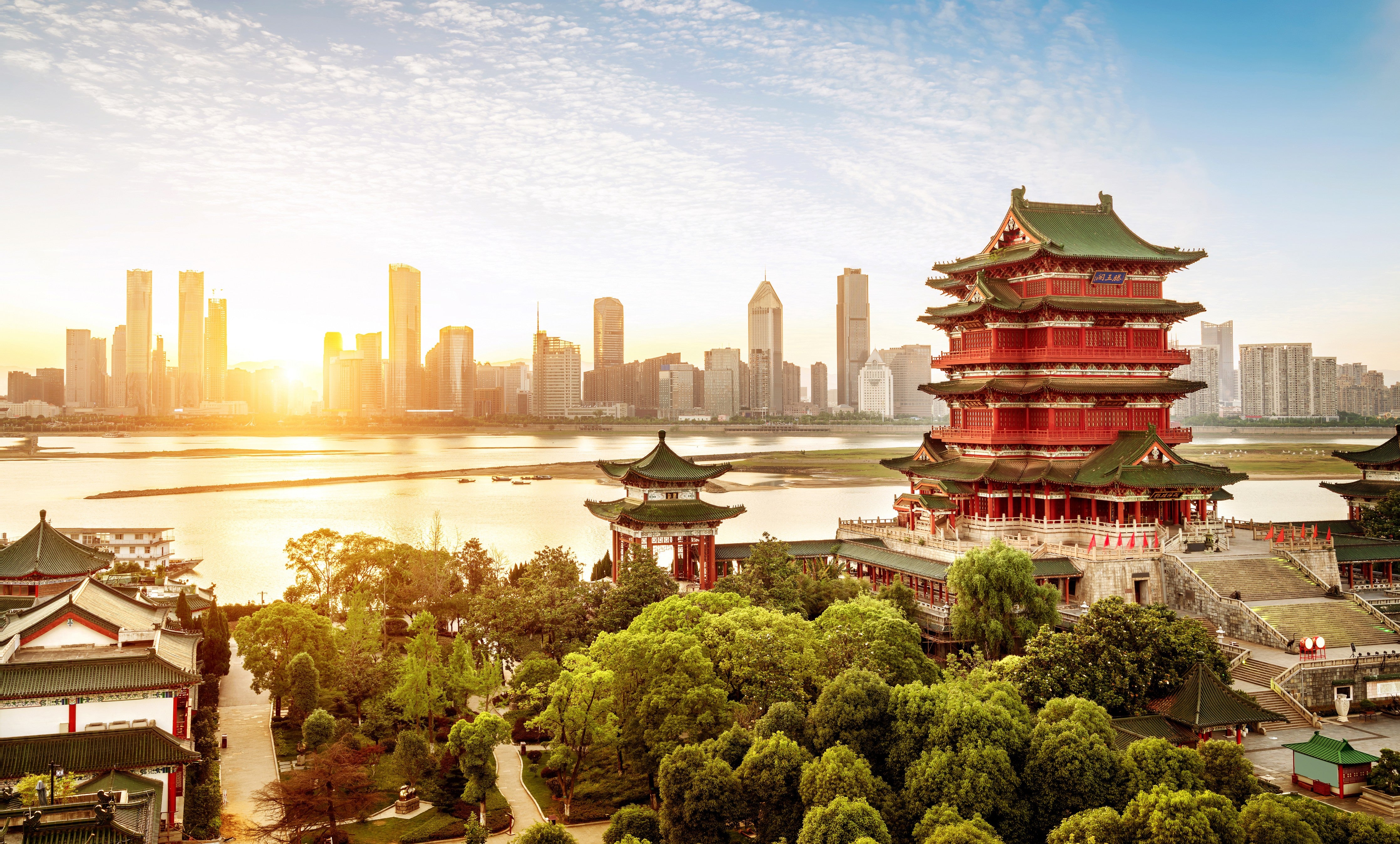 Wandverkleidung Schlafzimmer-Chinesische Skyline und Pagode Panorama
