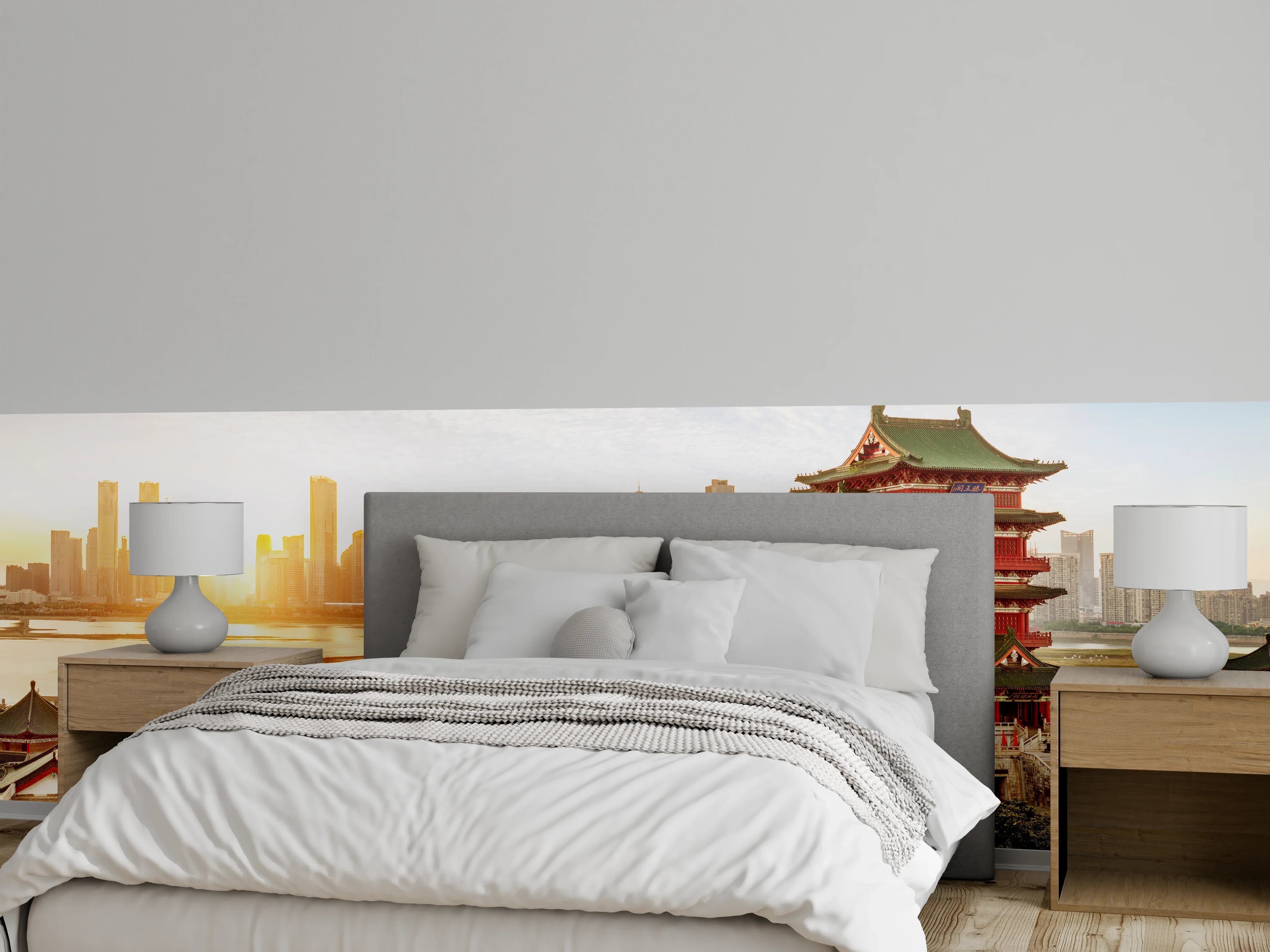Wandverkleidung Schlafzimmer - Chinesische Skyline und Pagode Panorama