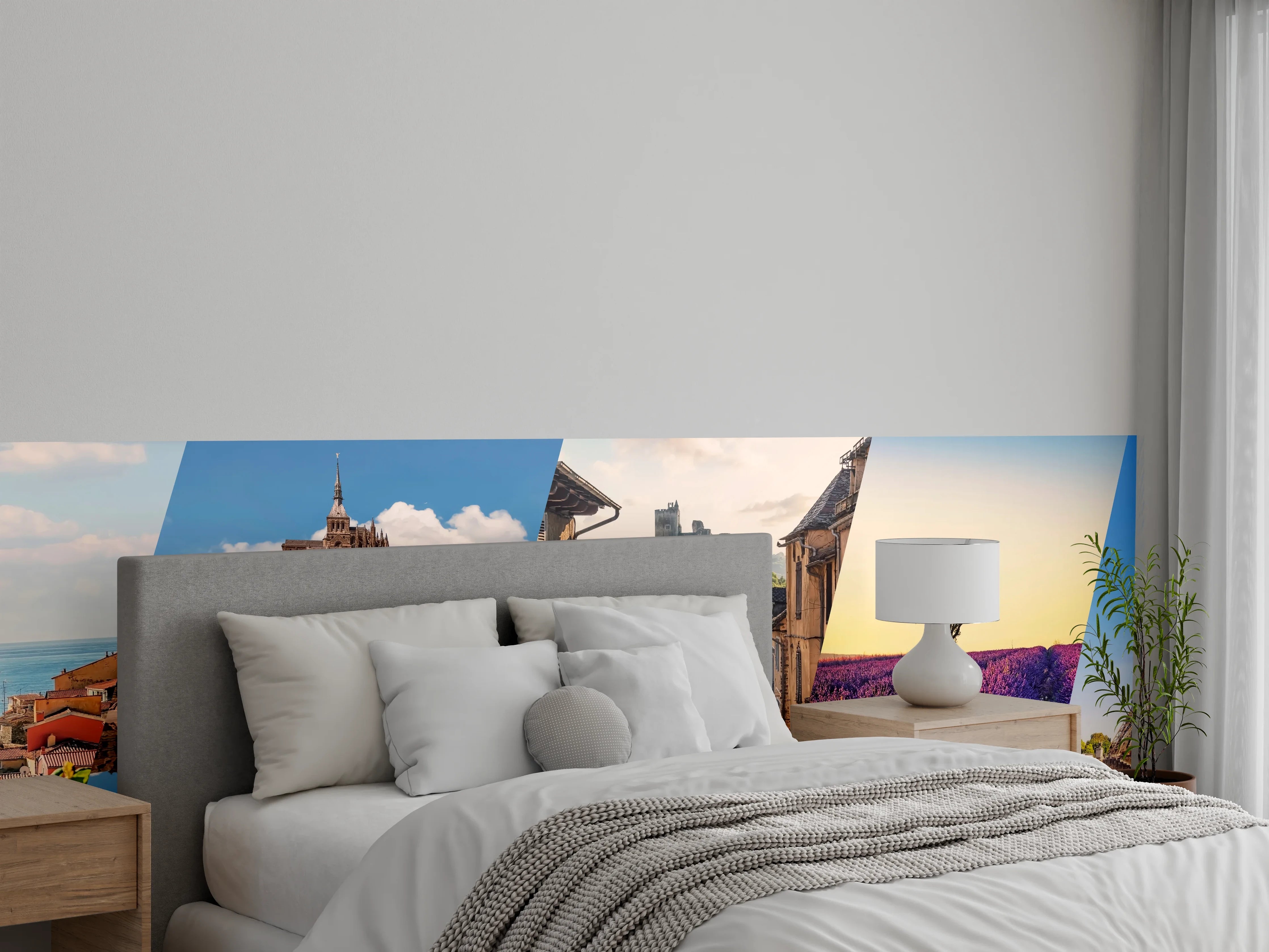 Wandverkleidung Schlafzimmer - Collage von Sehenswürdigkeiten