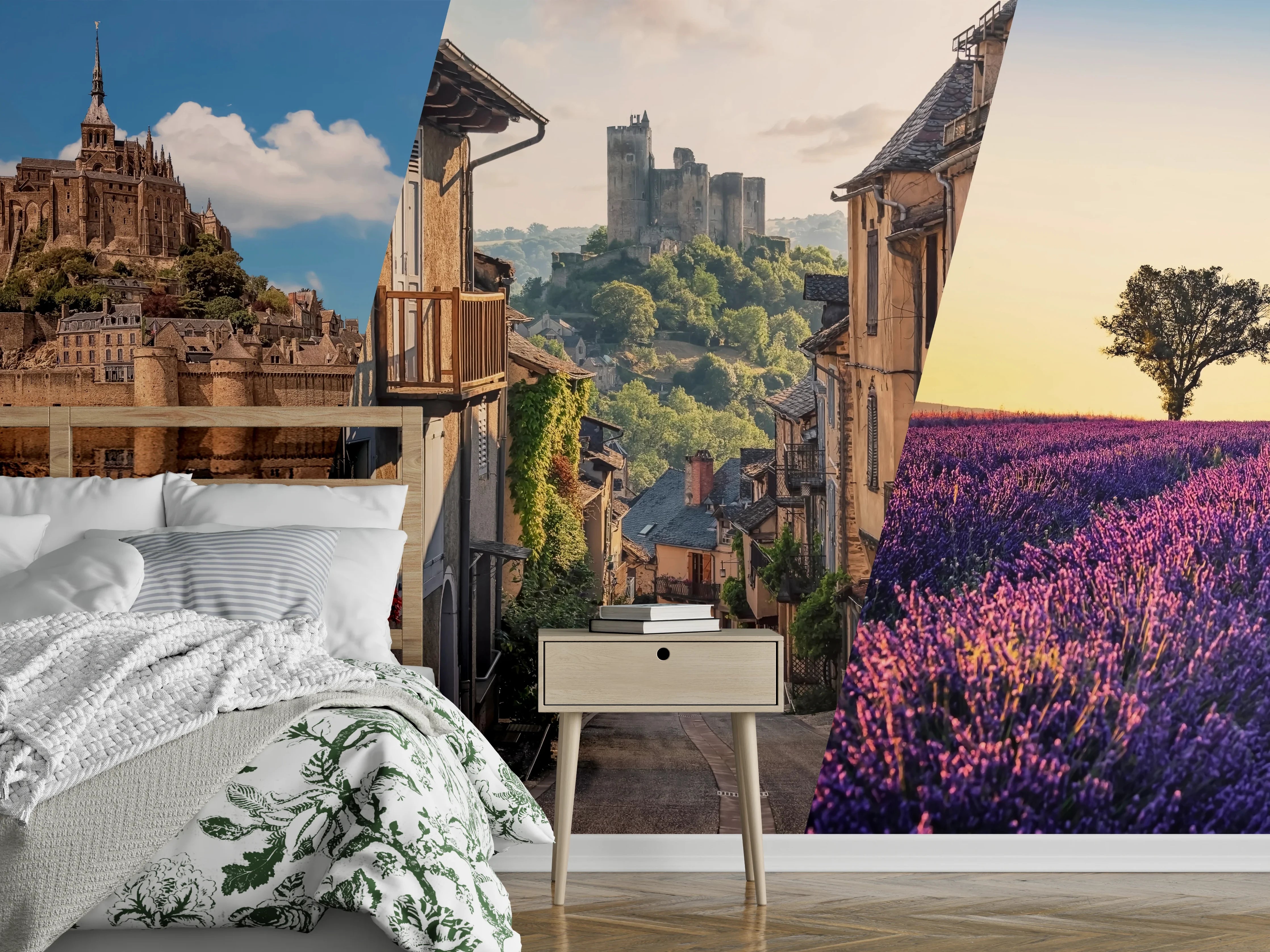 Wandverkleidung Schlafzimmer - Collage von Sehenswürdigkeiten