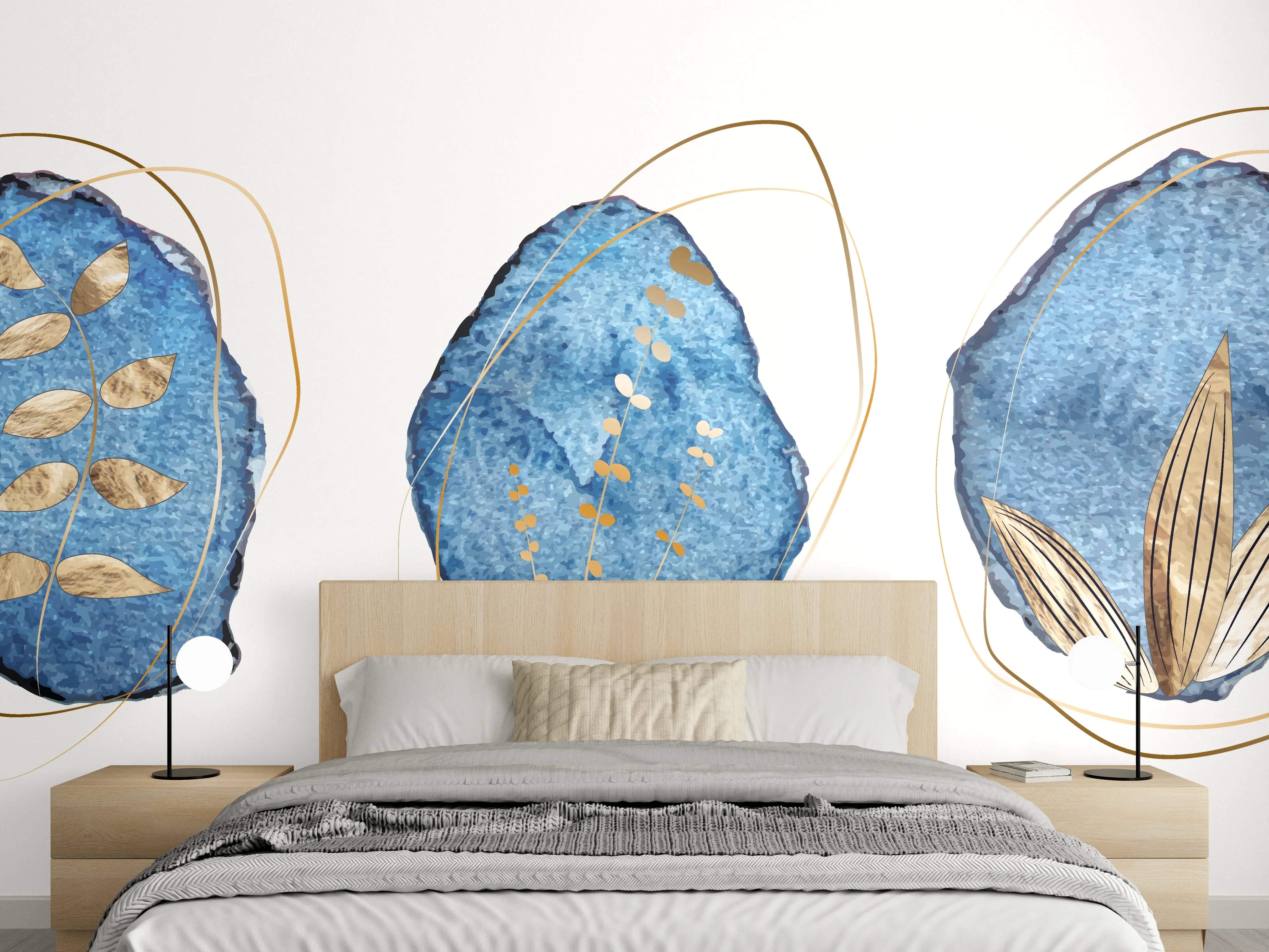 Wandverkleidung Schlafzimmer - Denim Blau Naturmotiv Kunstdruck