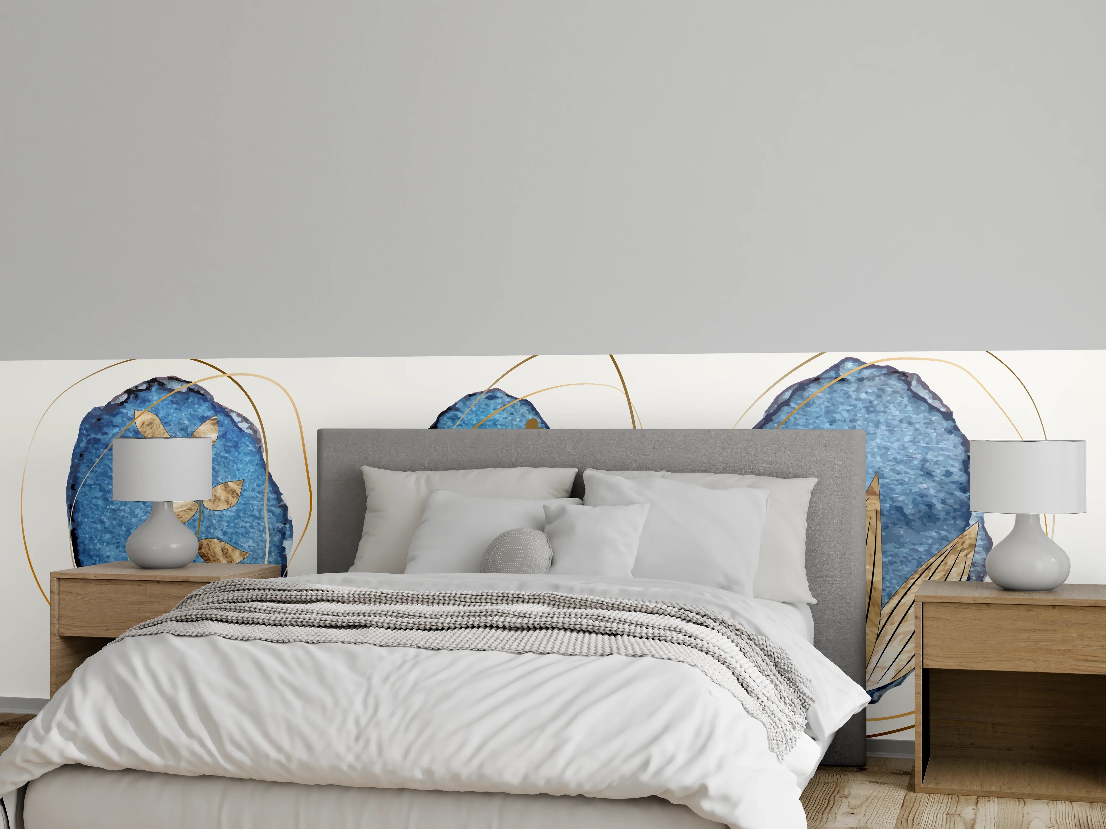 Wandverkleidung Schlafzimmer - Denim Blau Naturmotiv Kunstdruck