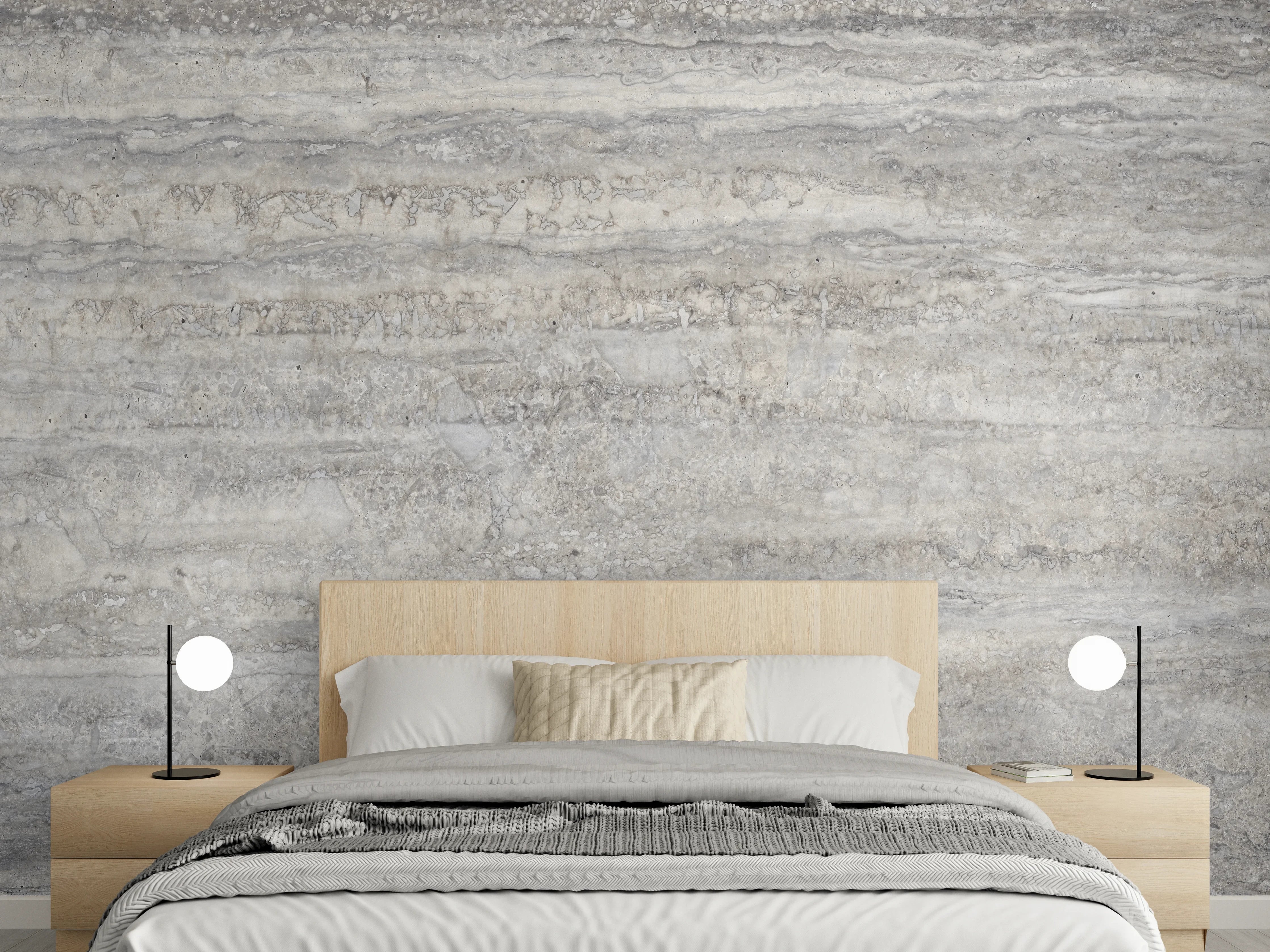 Wandverkleidung Schlafzimmer - Dezenter Travertin Marmor