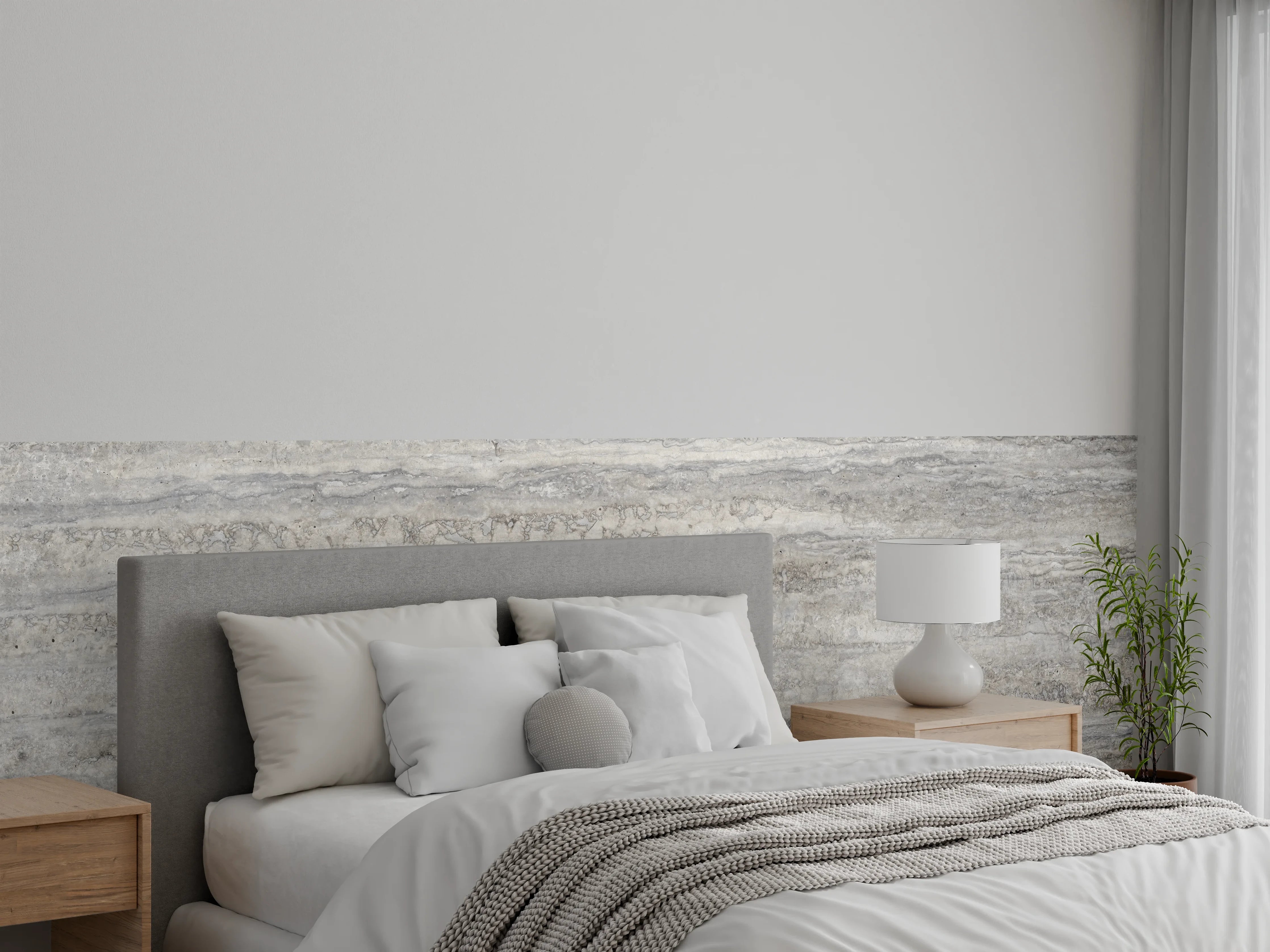 Wandverkleidung Schlafzimmer - Dezenter Travertin Marmor