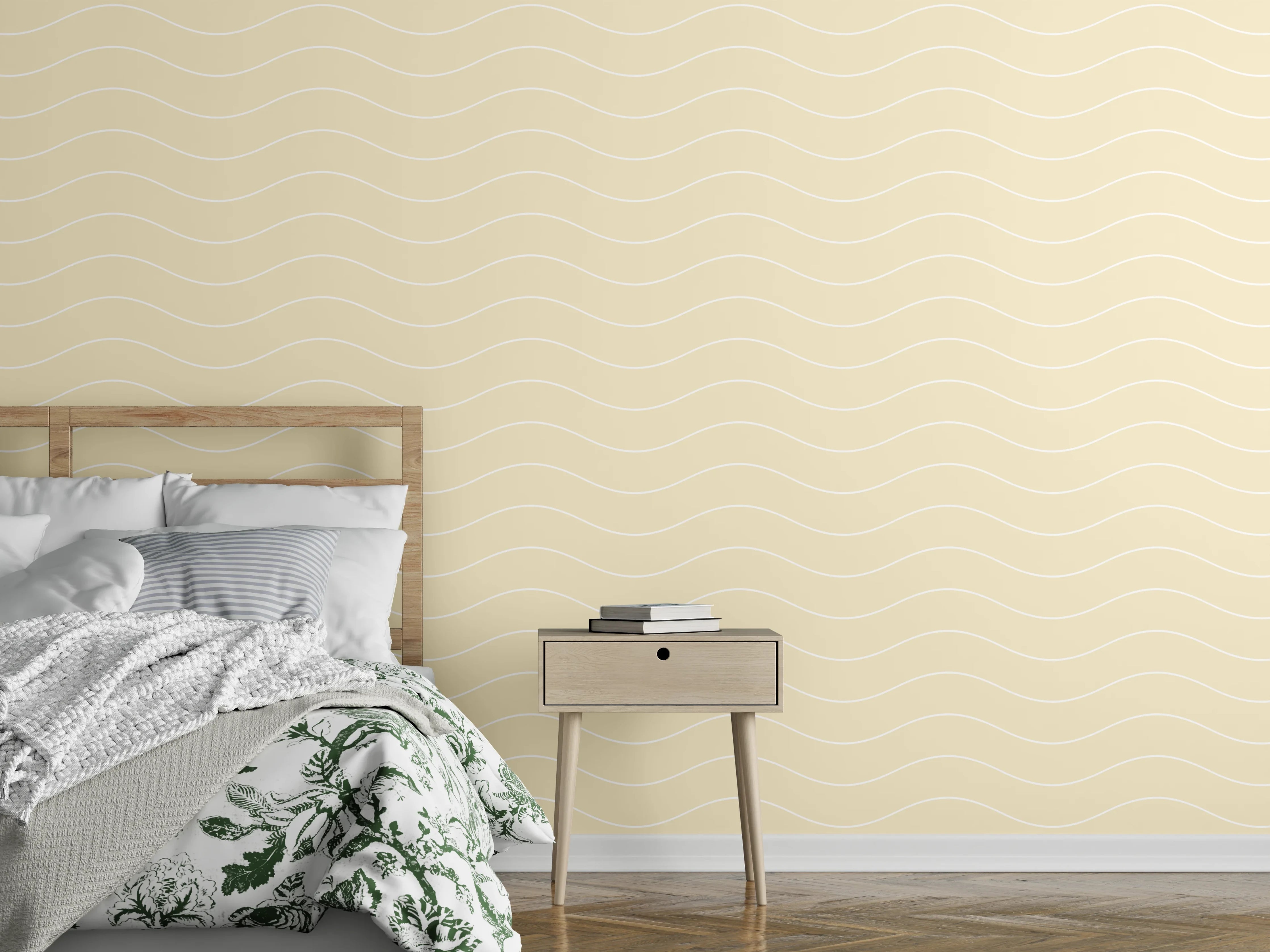 Wandverkleidung Schlafzimmer - Dezentes Wellenmuster Tapete Beige