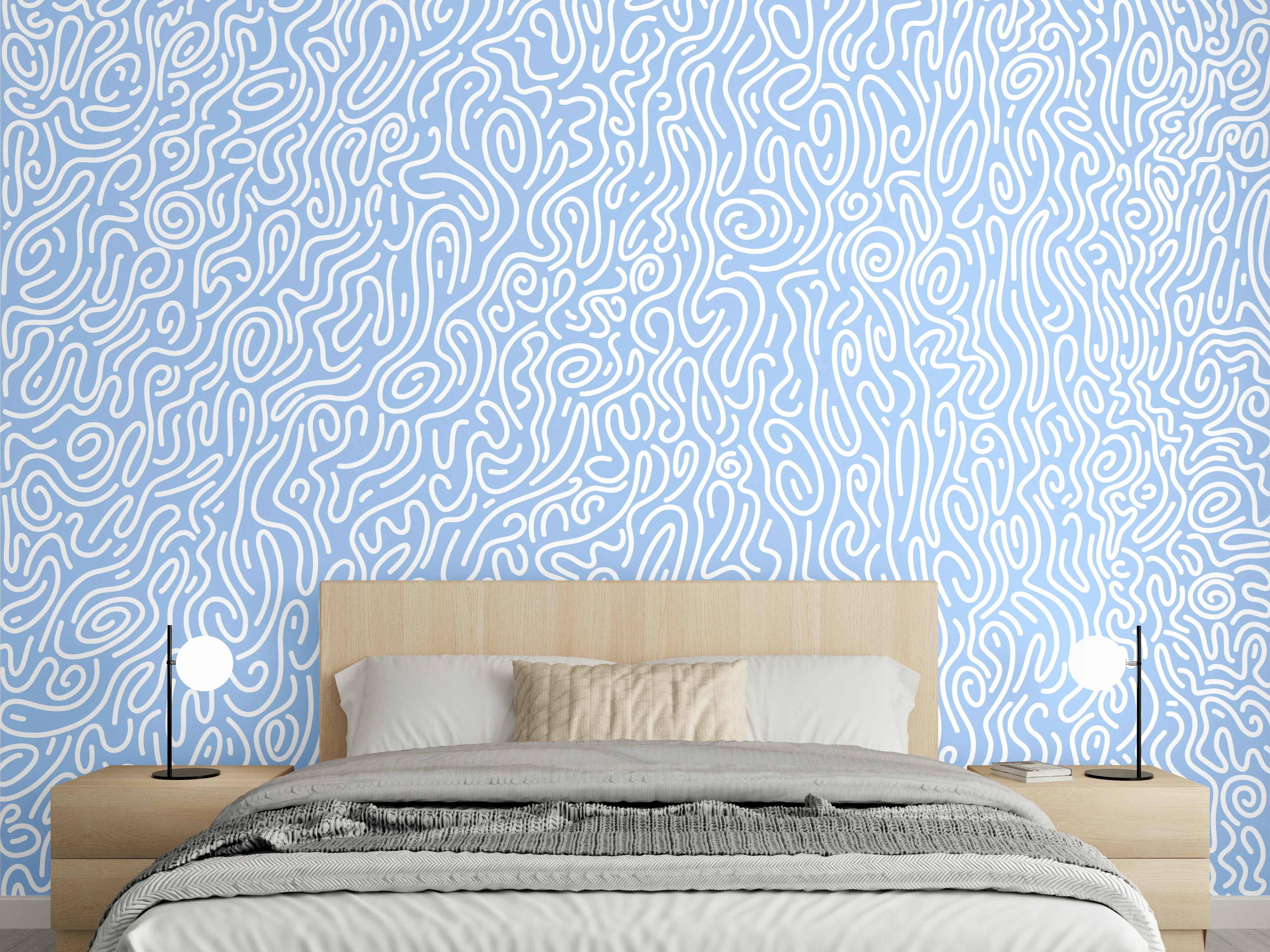 Wandverkleidung Schlafzimmer - Dezentes hellblaues Linienmuster modern