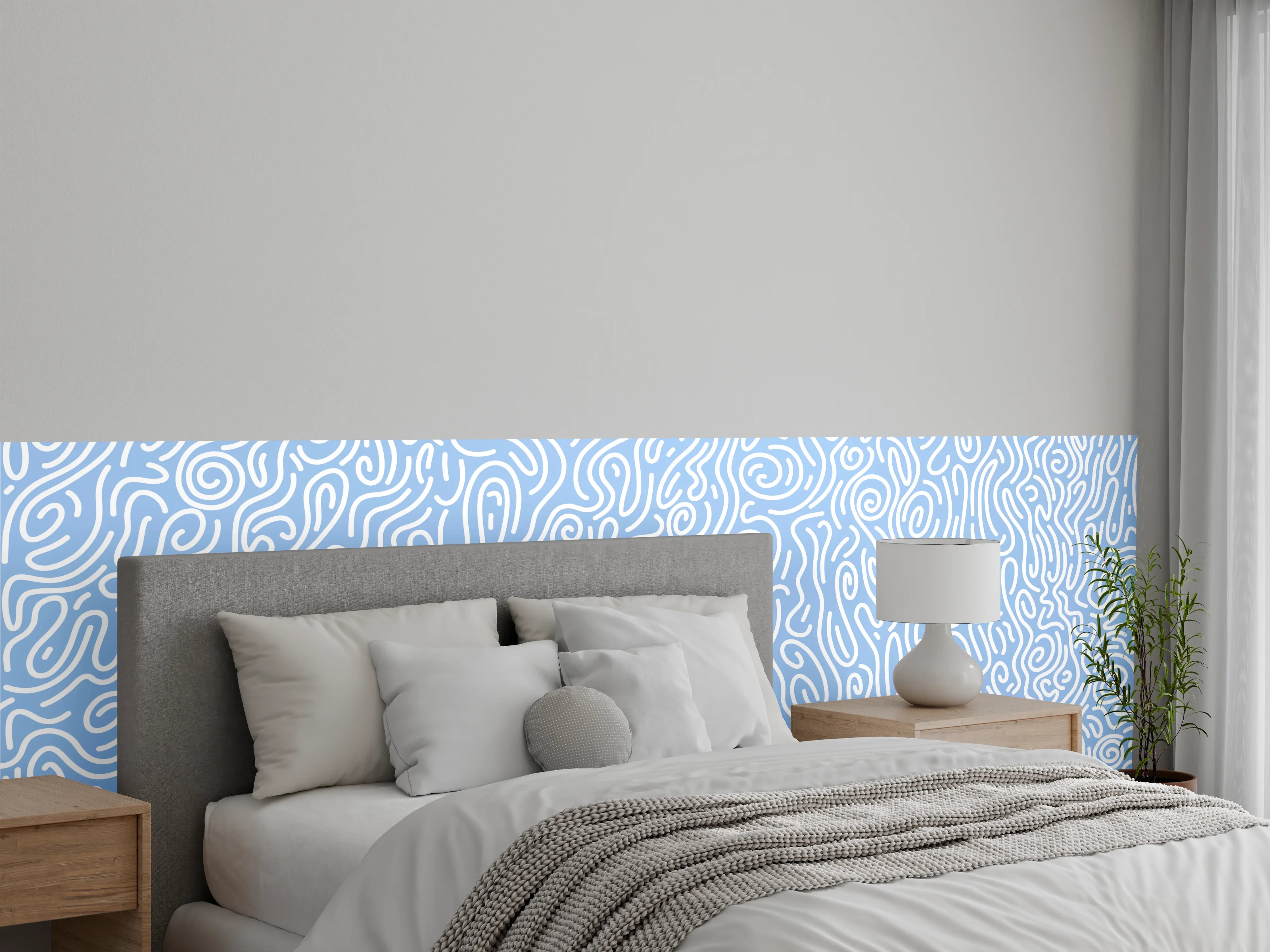Wandverkleidung Schlafzimmer - Dezentes hellblaues Linienmuster modern