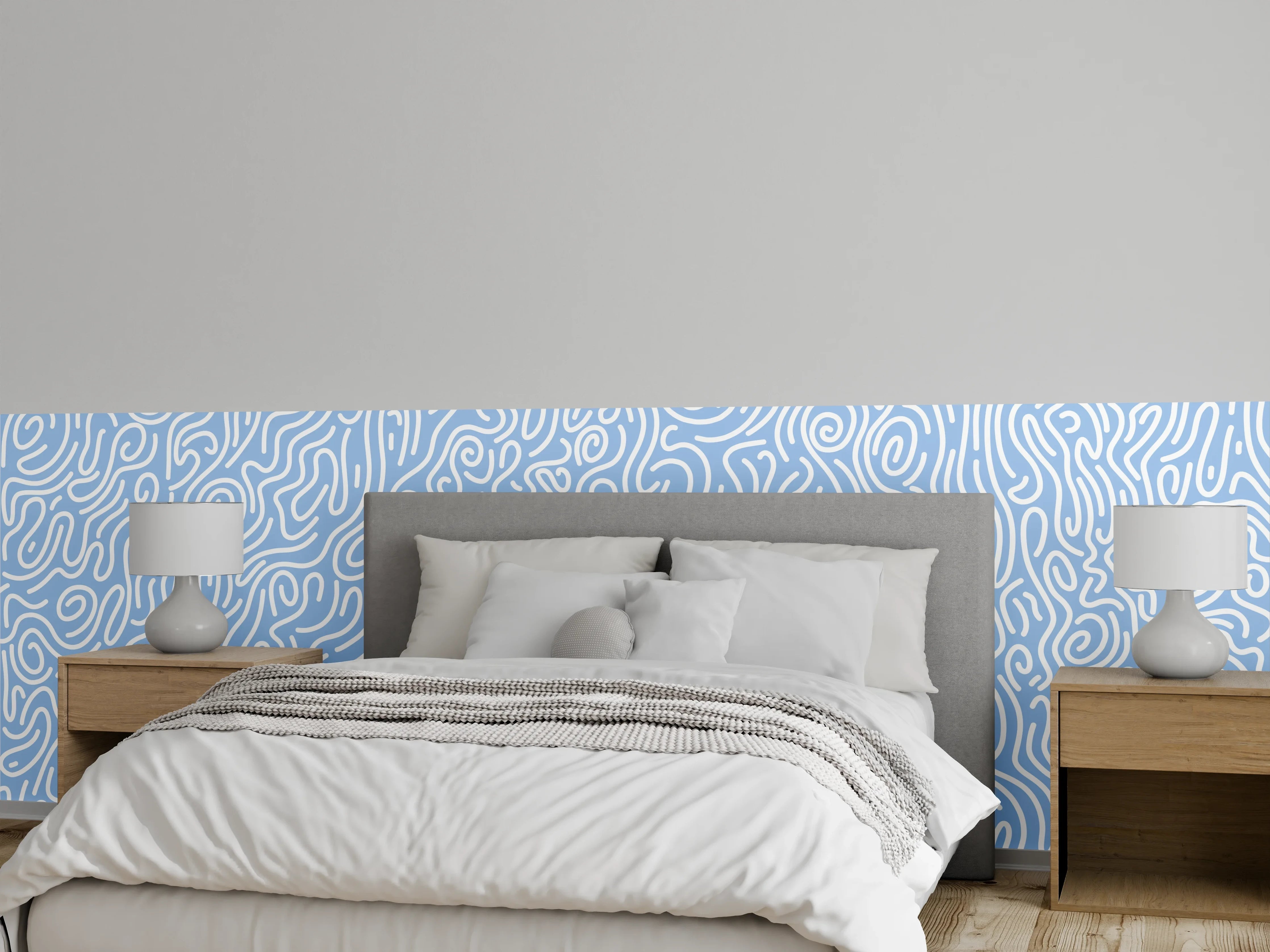 Wandverkleidung Schlafzimmer - Dezentes hellblaues Linienmuster modern