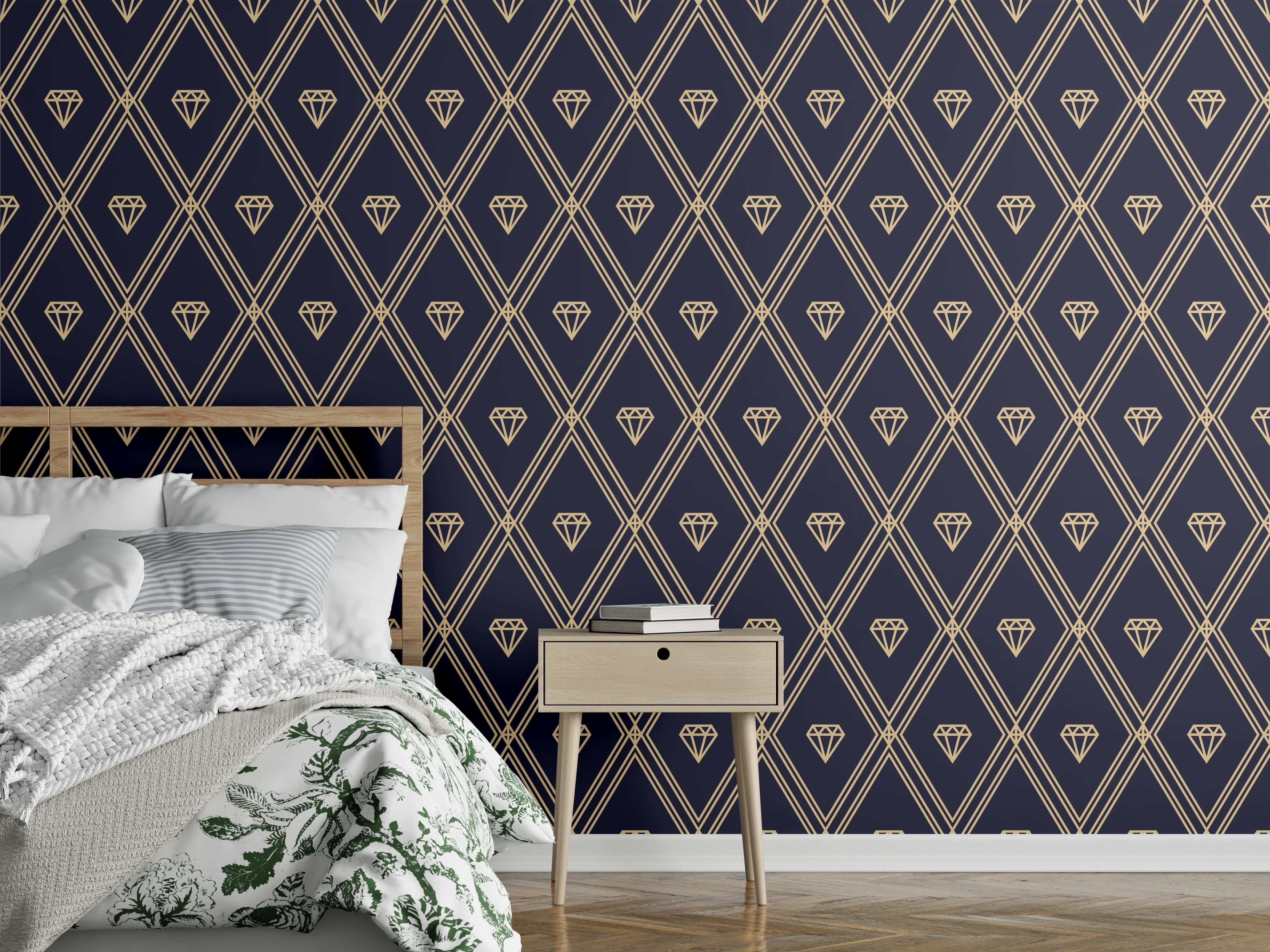 Wandverkleidung Schlafzimmer - Diamant-Muster Art Deco Tapete
