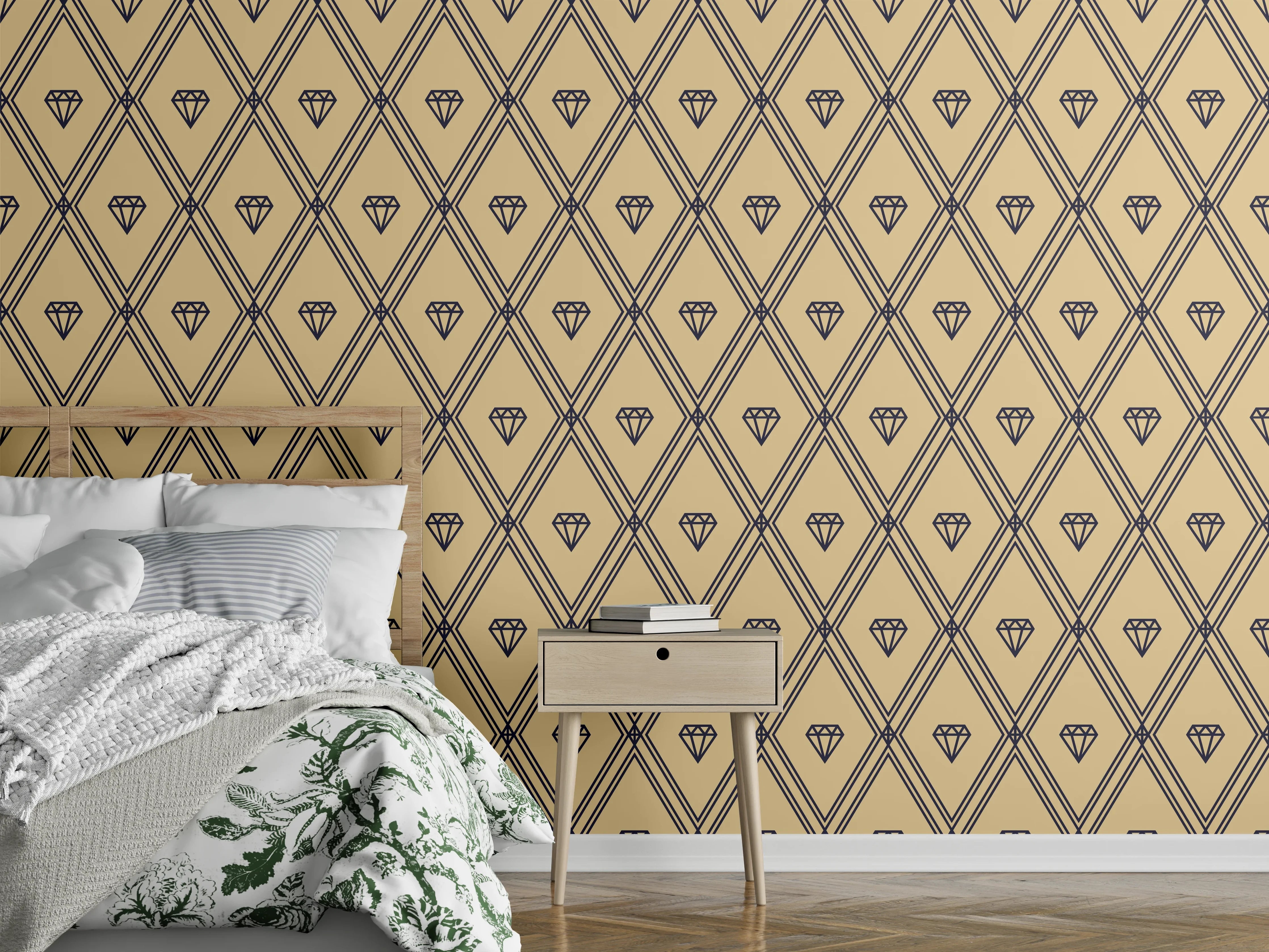 Wandverkleidung Schlafzimmer - Diamant Muster auf beigem Hintergrund