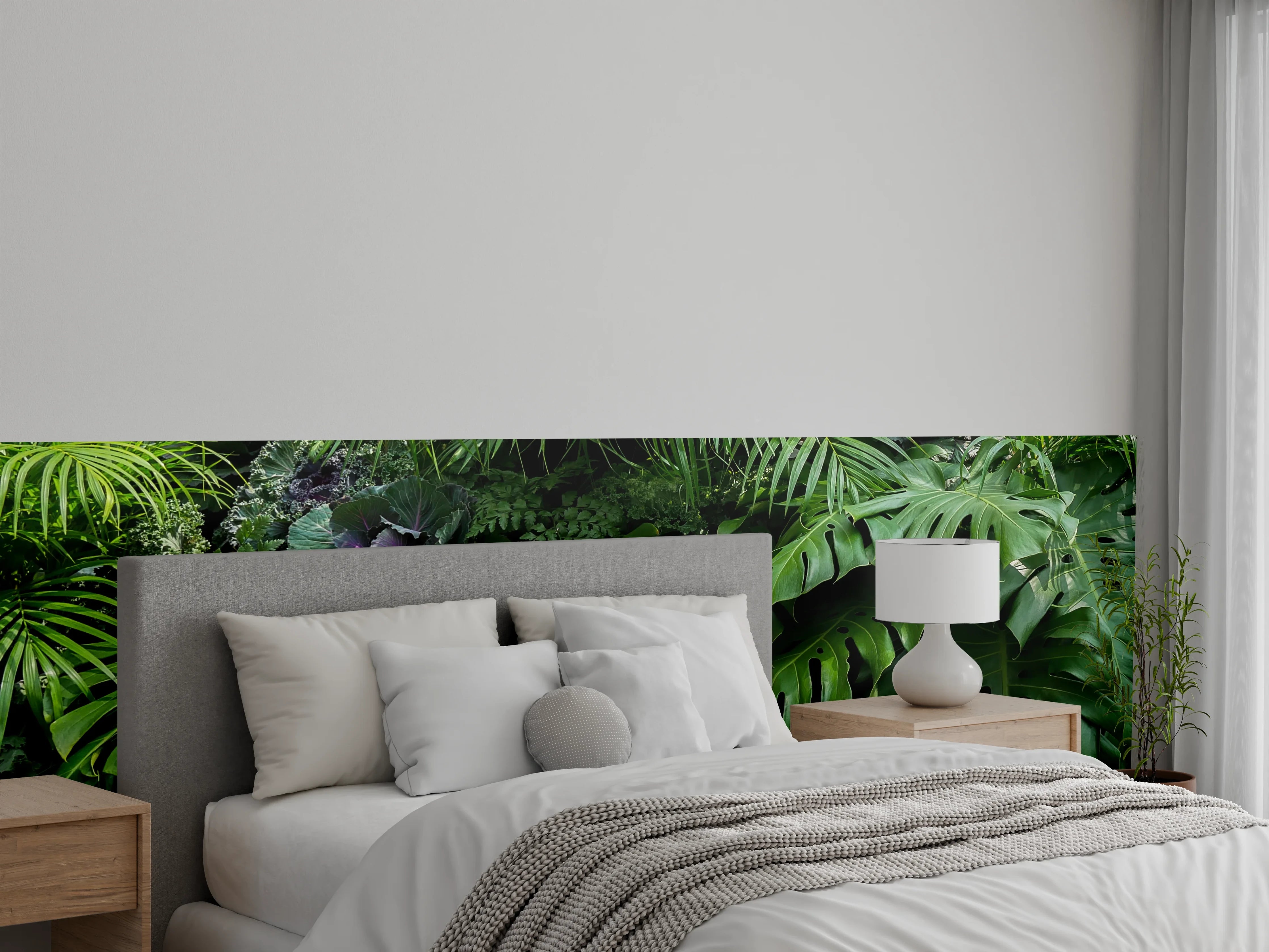 Wandverkleidung Schlafzimmer - Dichte grüne Blätter, tropisches Flair