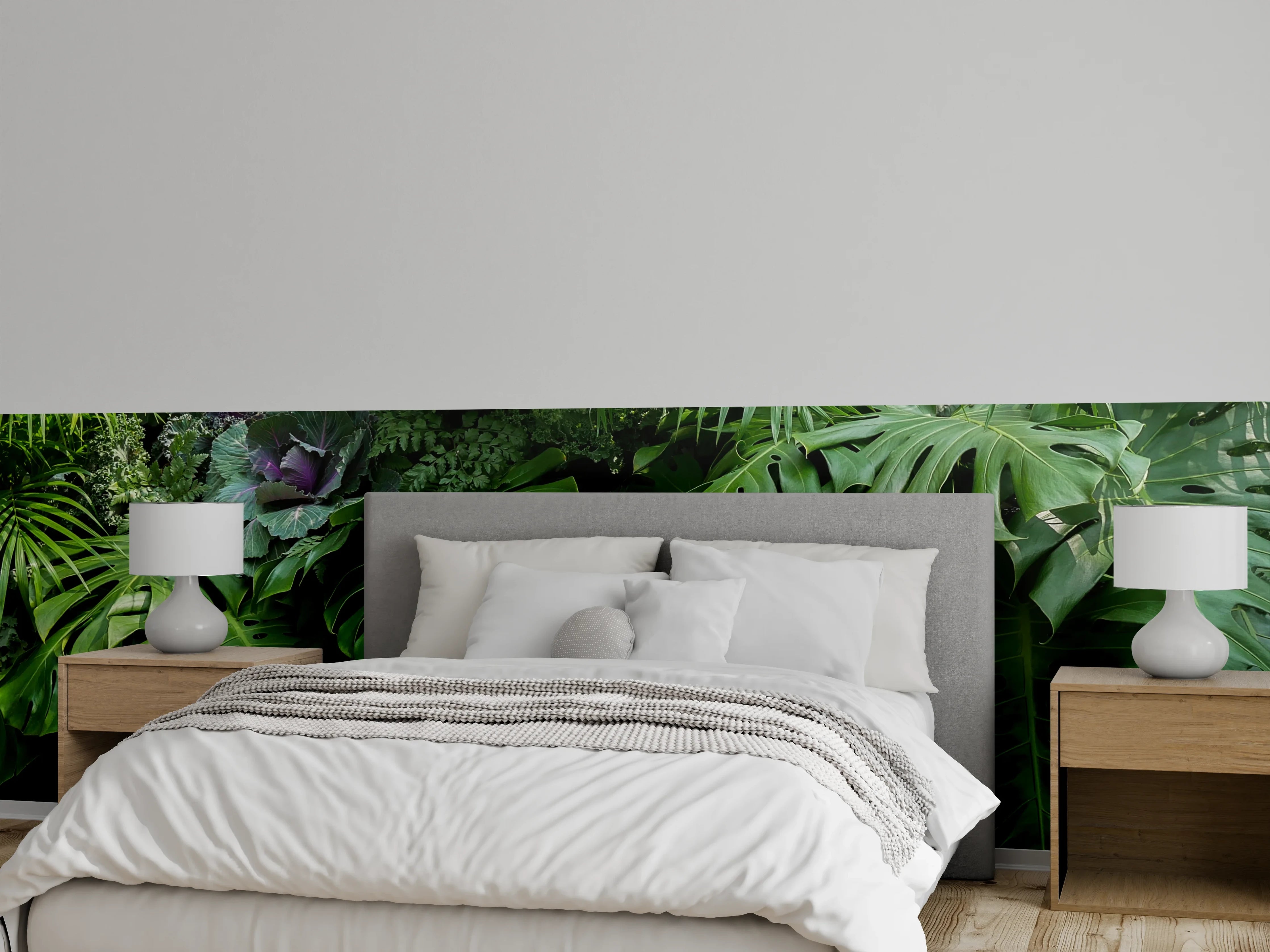 Wandverkleidung Schlafzimmer - Dichte grüne Blätter, tropisches Flair